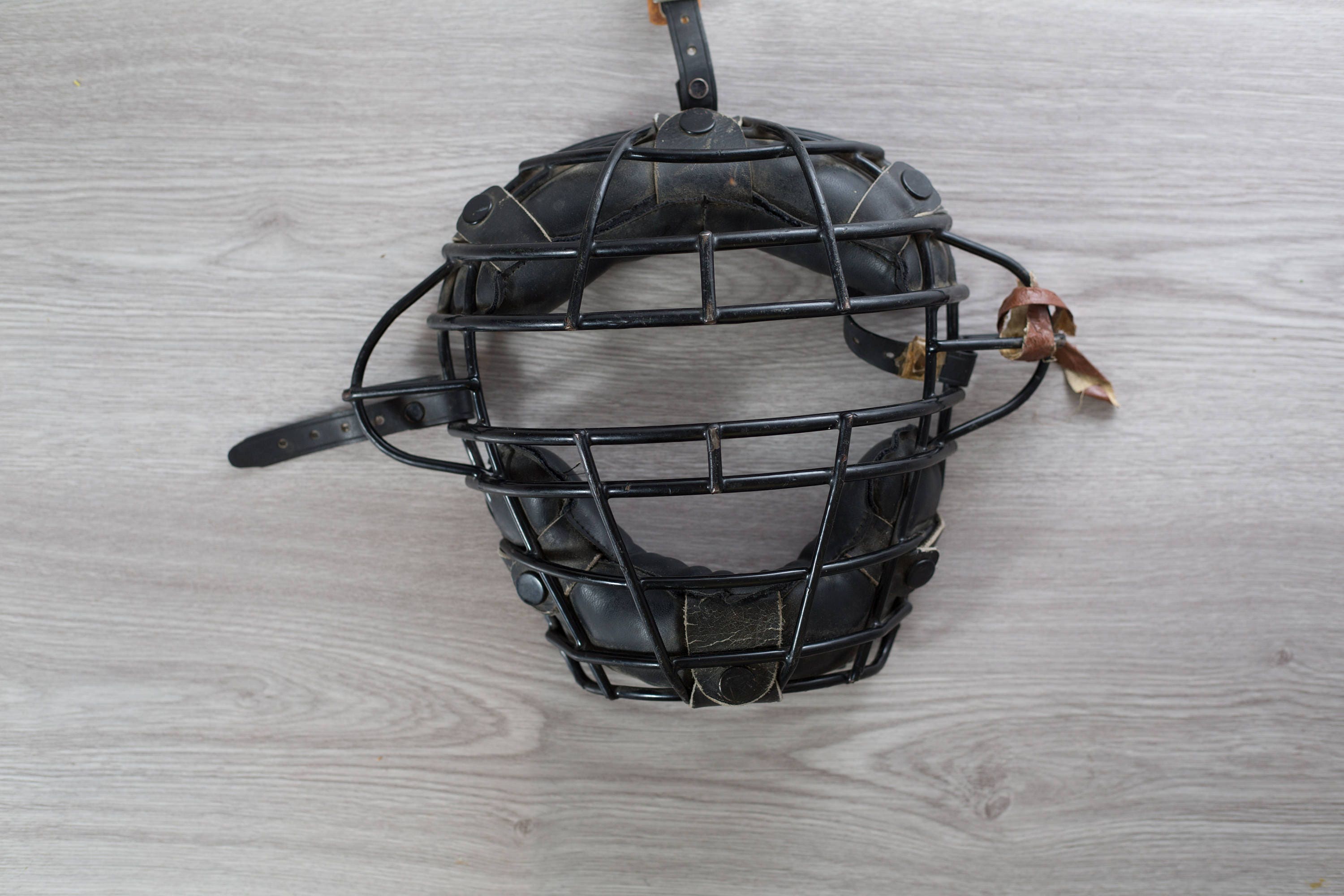 Vintage Baseball Catchers Mask / Antique Sporting Goods / Leather and