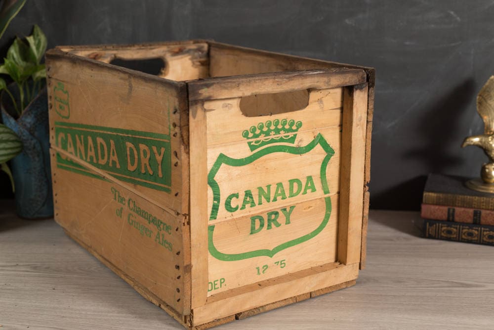 Vintage Soda Crate Canada Dry Wood Pop Box with Green Letter