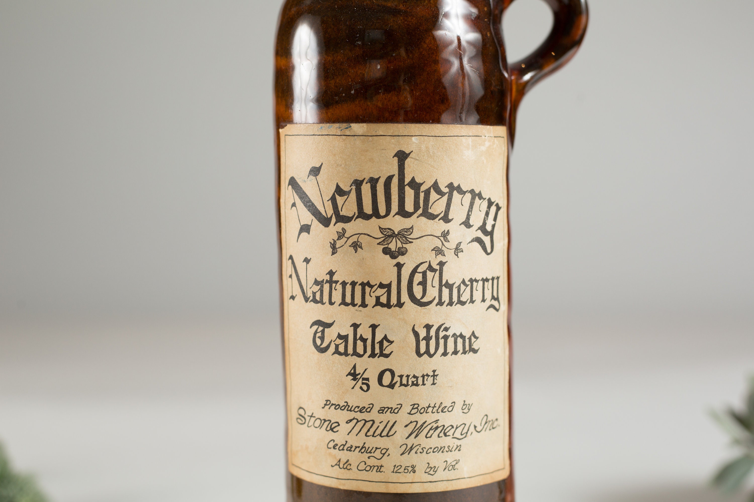 Brown Ceramic Bottle Newberry Natural Cherry Table Wine 4/5 Quart