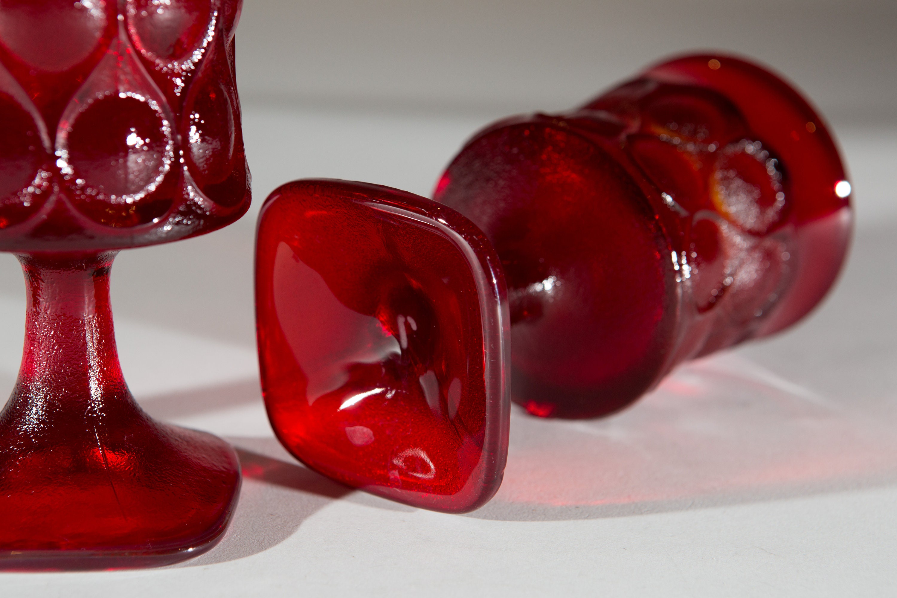3 Noritake Spotlight Red Goblets Vintage 8oz Wine Glasses with