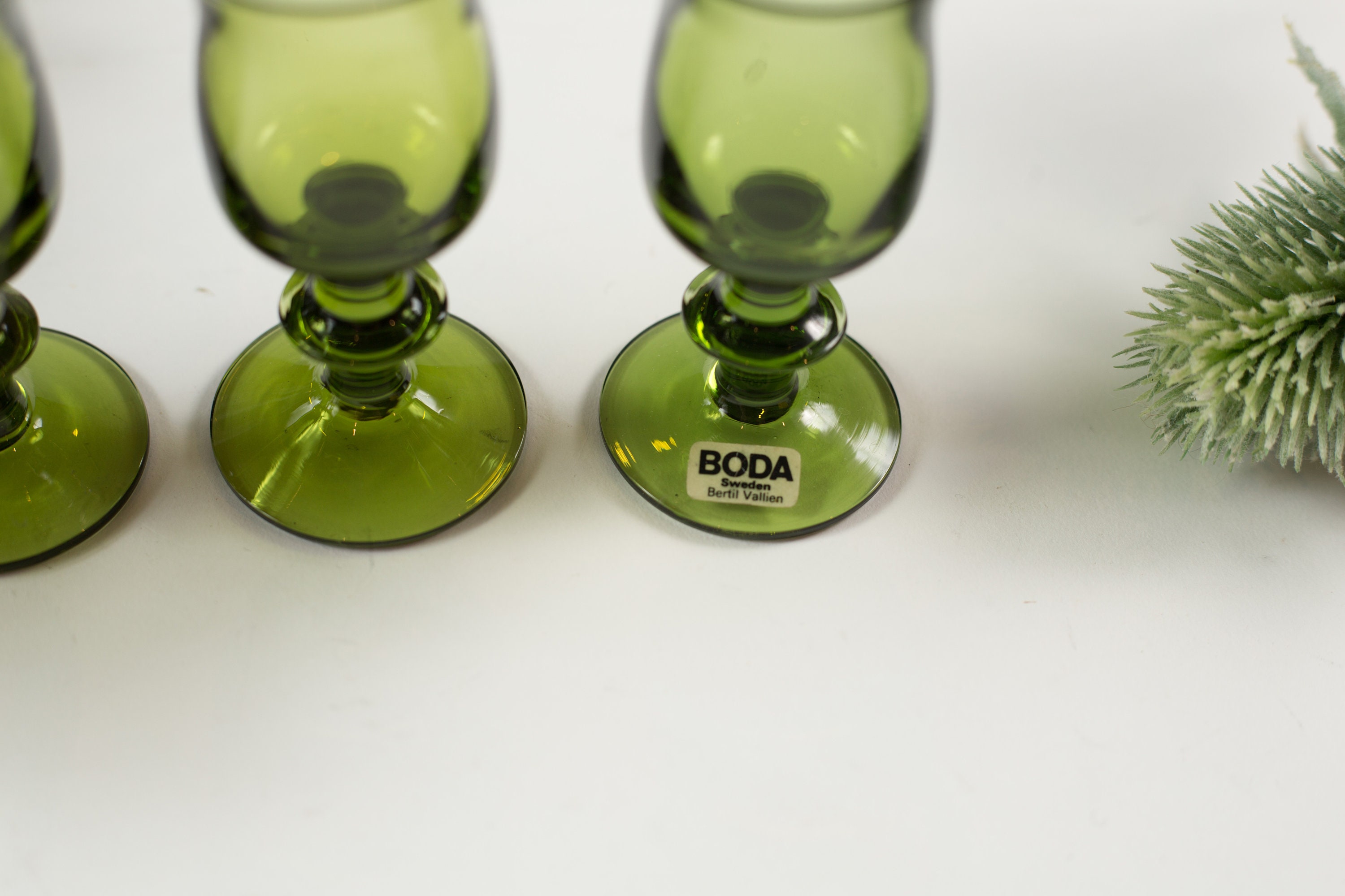 3 Boda Sweden Bertil Vallien Green Aperitif Glasses Swedish Liquor