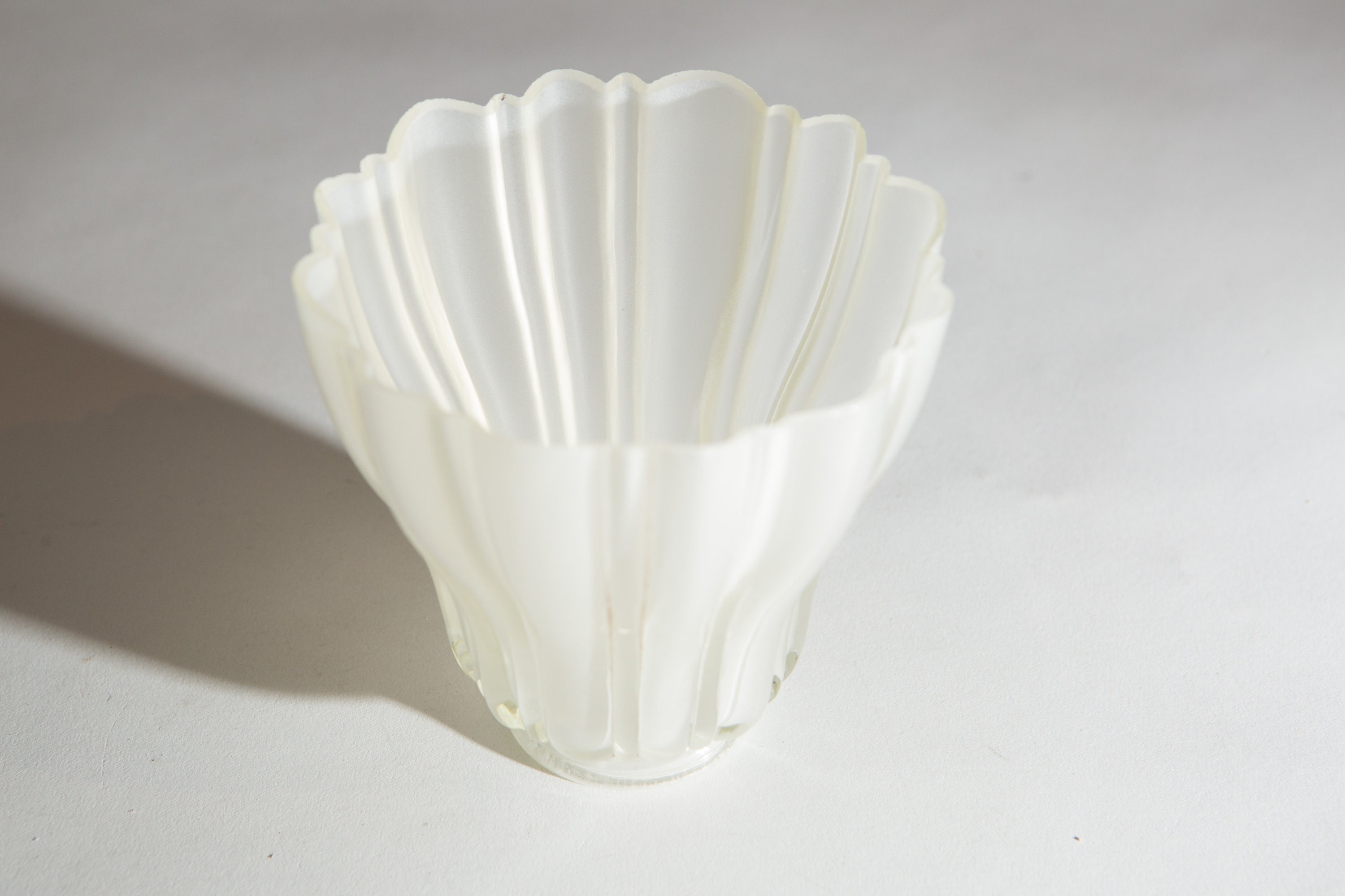 Vintage Glass Shade -Translucent Frosted Ruffled / Pleated Glass