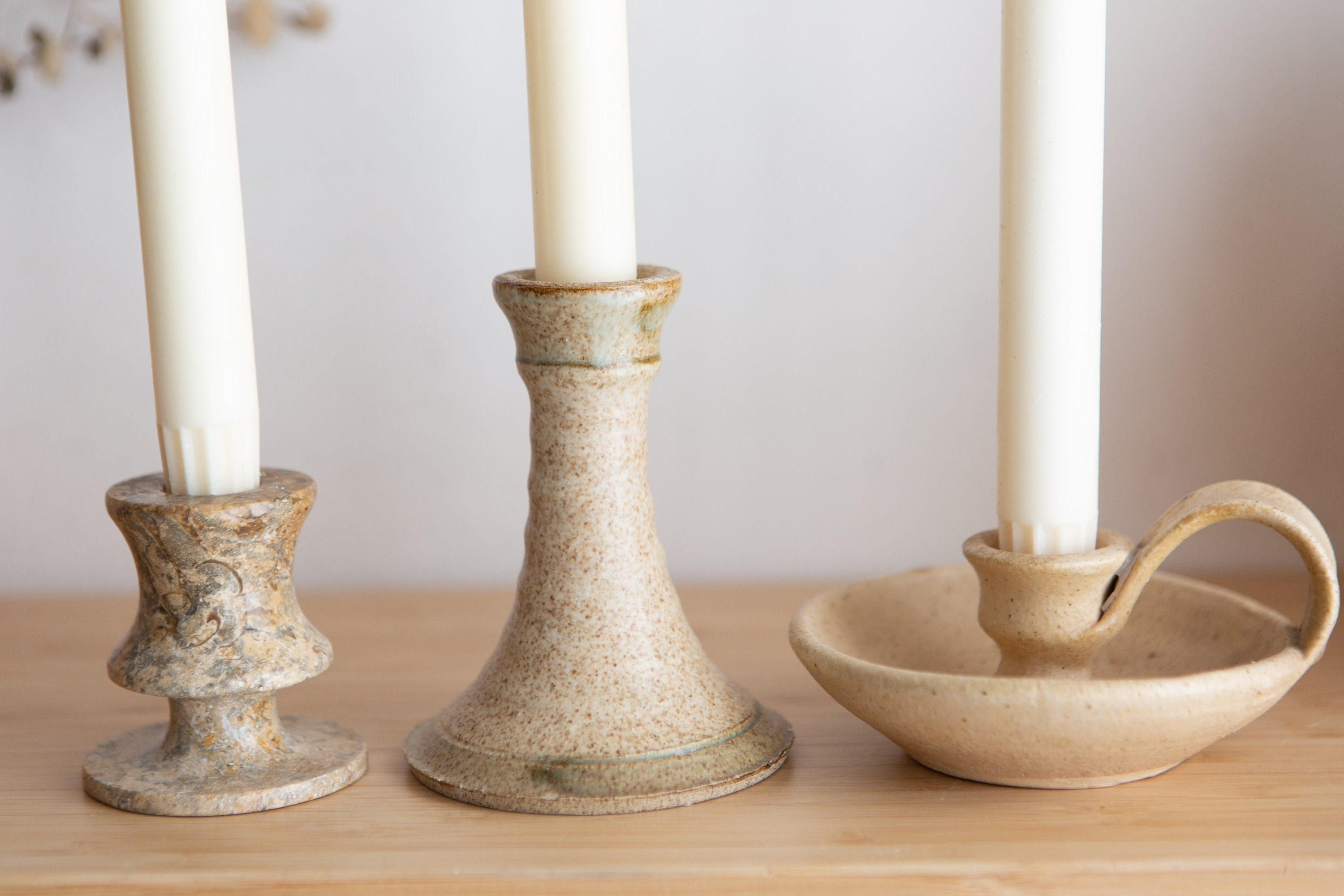 Vintage Ceramic Candlestick Holders Minimalist Handmade Studio