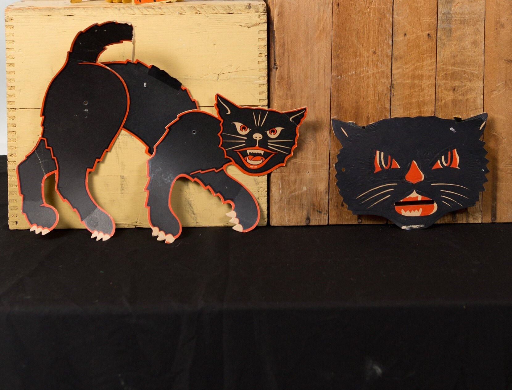 Vintage Halloween Jointed Die Cut Paper Cardboard Black Cats