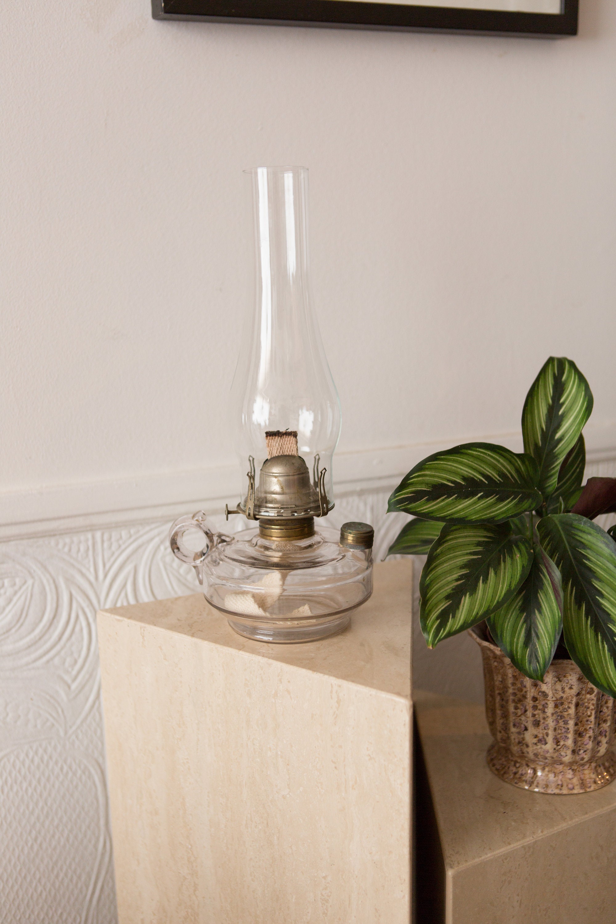 Chimney Oil Lamp Vintage Glass Lantern with Wick Retro Lighting