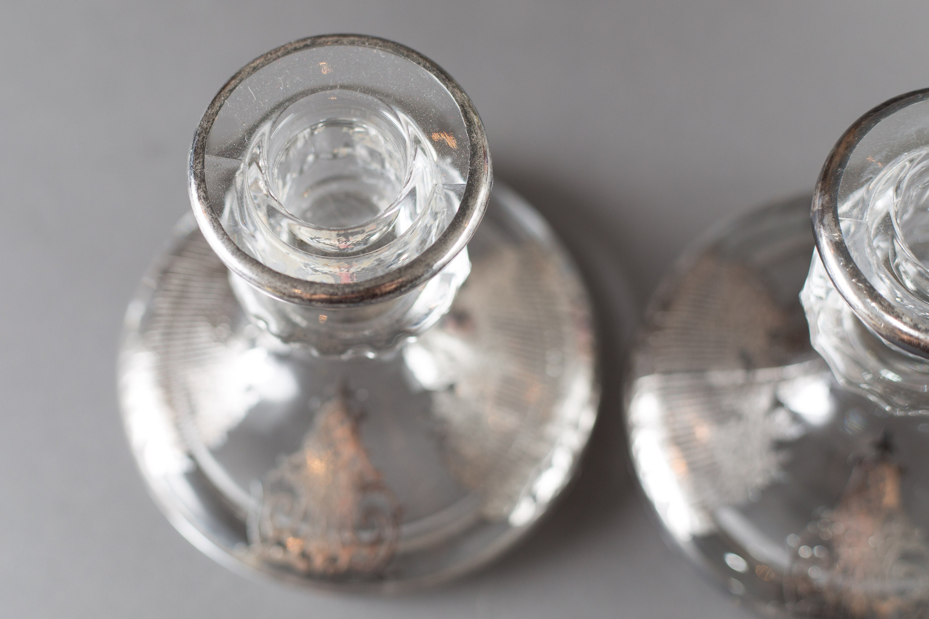 SIlver Candlestick Holders Glass with Ornate Silver Overlay Dinner