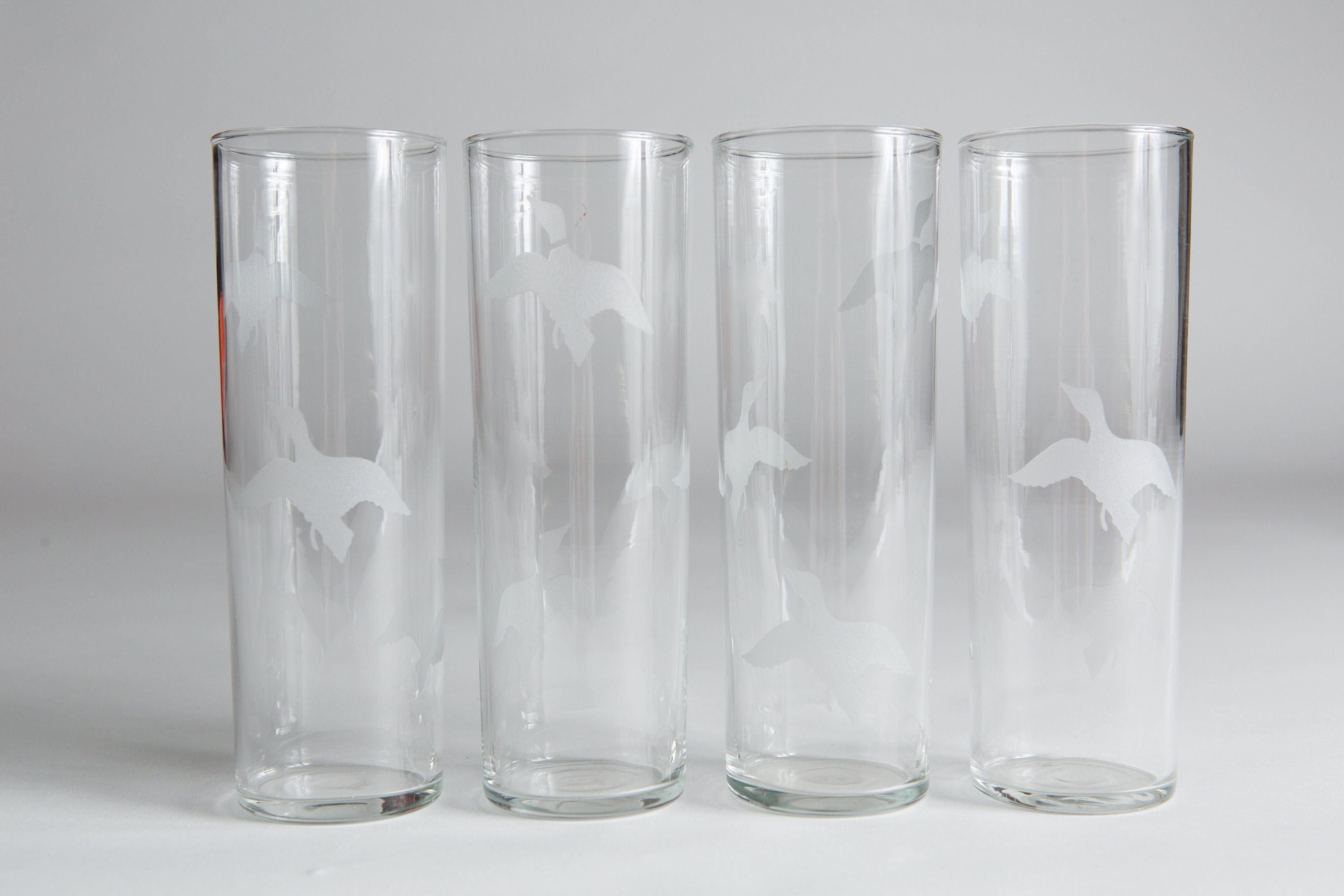 4 Piece Set of Flying Duck Etched / Frosted Detailed Vintage Highball