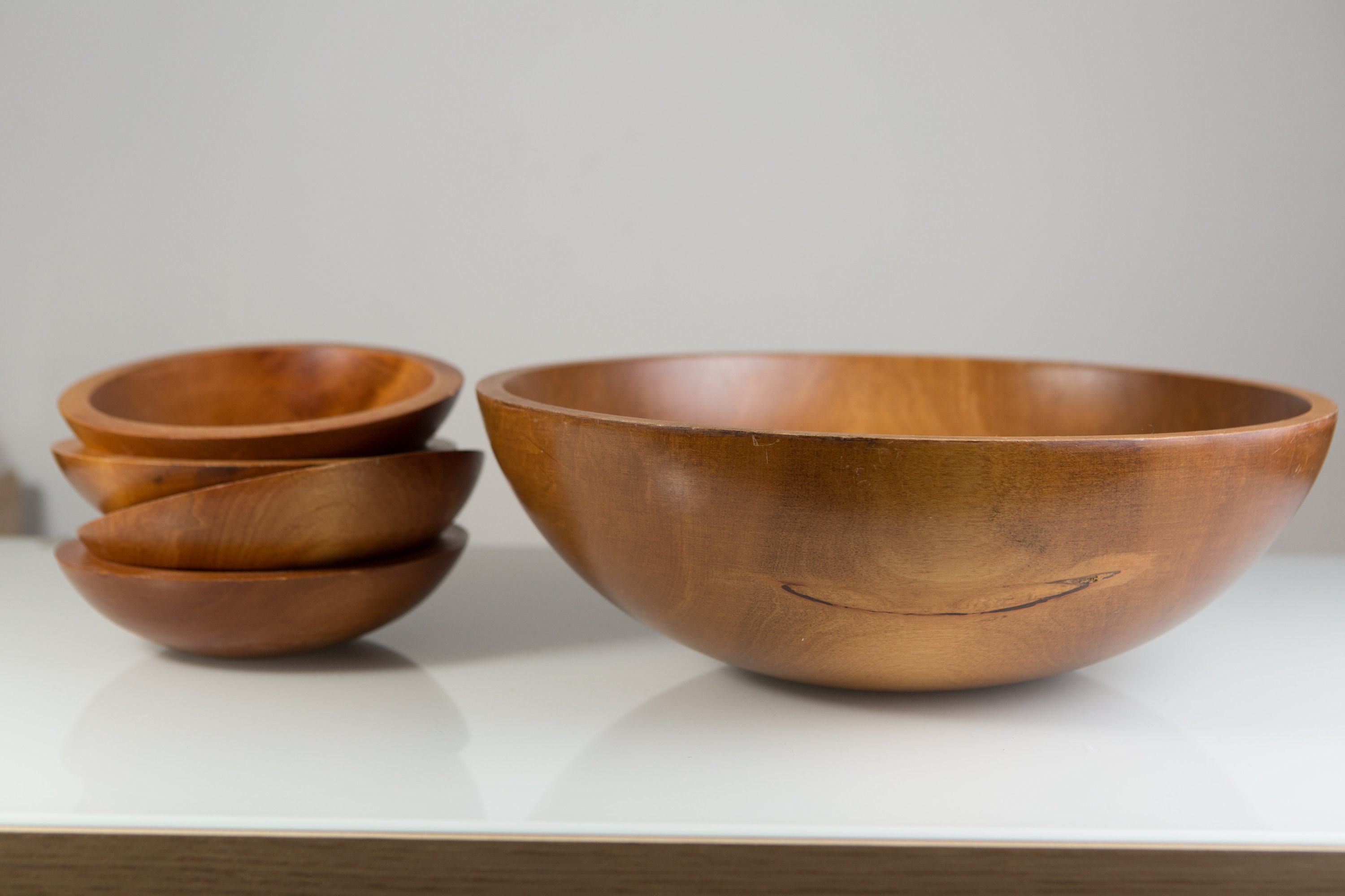 Wood Salad Bowls / 5piece Set of 1960's Vintage Solid Maple Wood