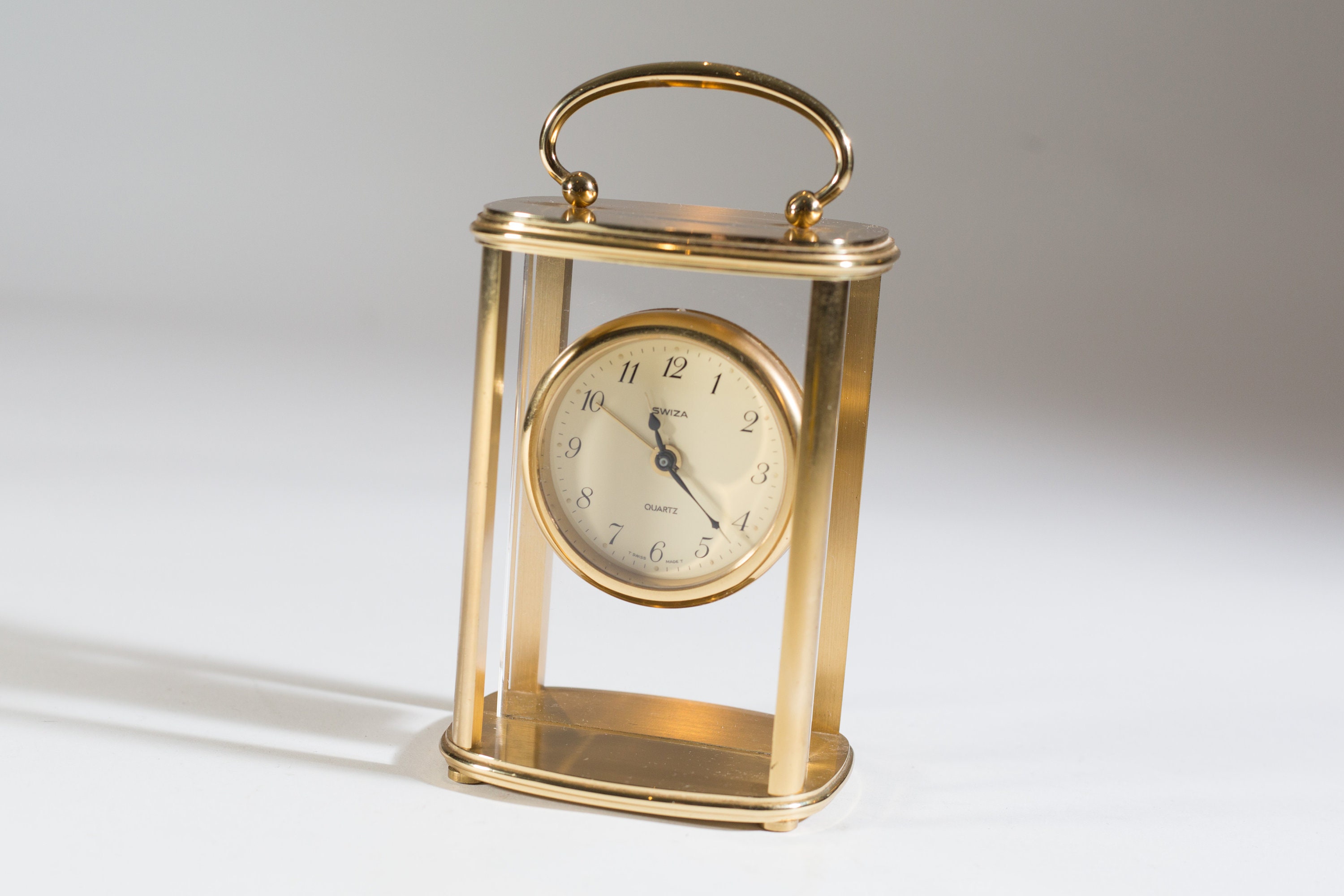 Vintage Swiza Quartz Clock Art Deco Working Brass Wind up Clock with