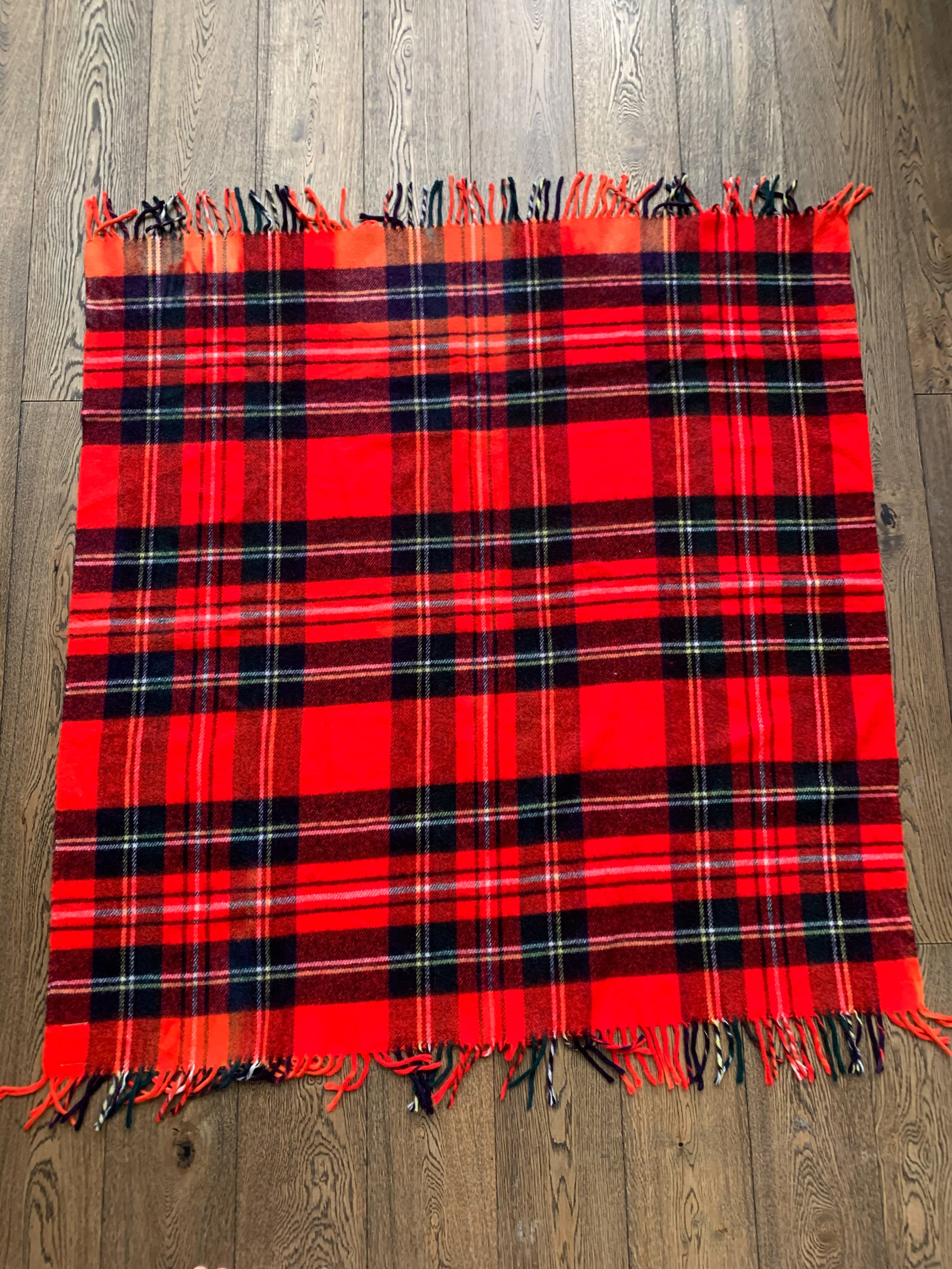 Vintage Plaid Throw Troy Robe Troy Blanket Mills, NM Red Loom