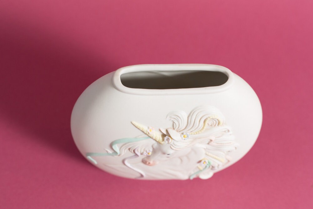 Unicorn Vase Vintage 1980's Ceramic Rainbow Colored Flower Vase Mothers Day Gift