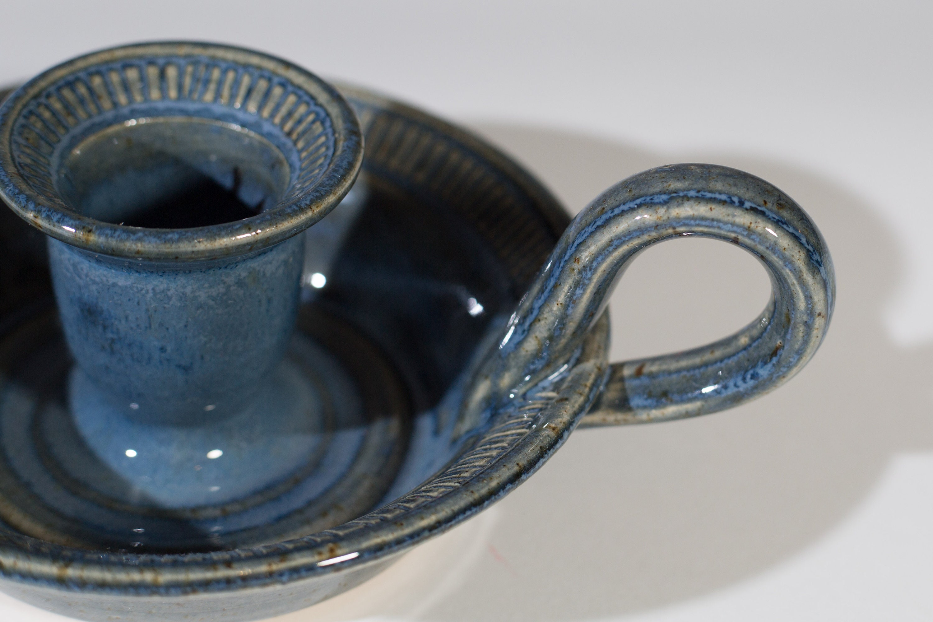 Ceramic Candlestick Holder Handmade Blue Studio Pottery Dinner