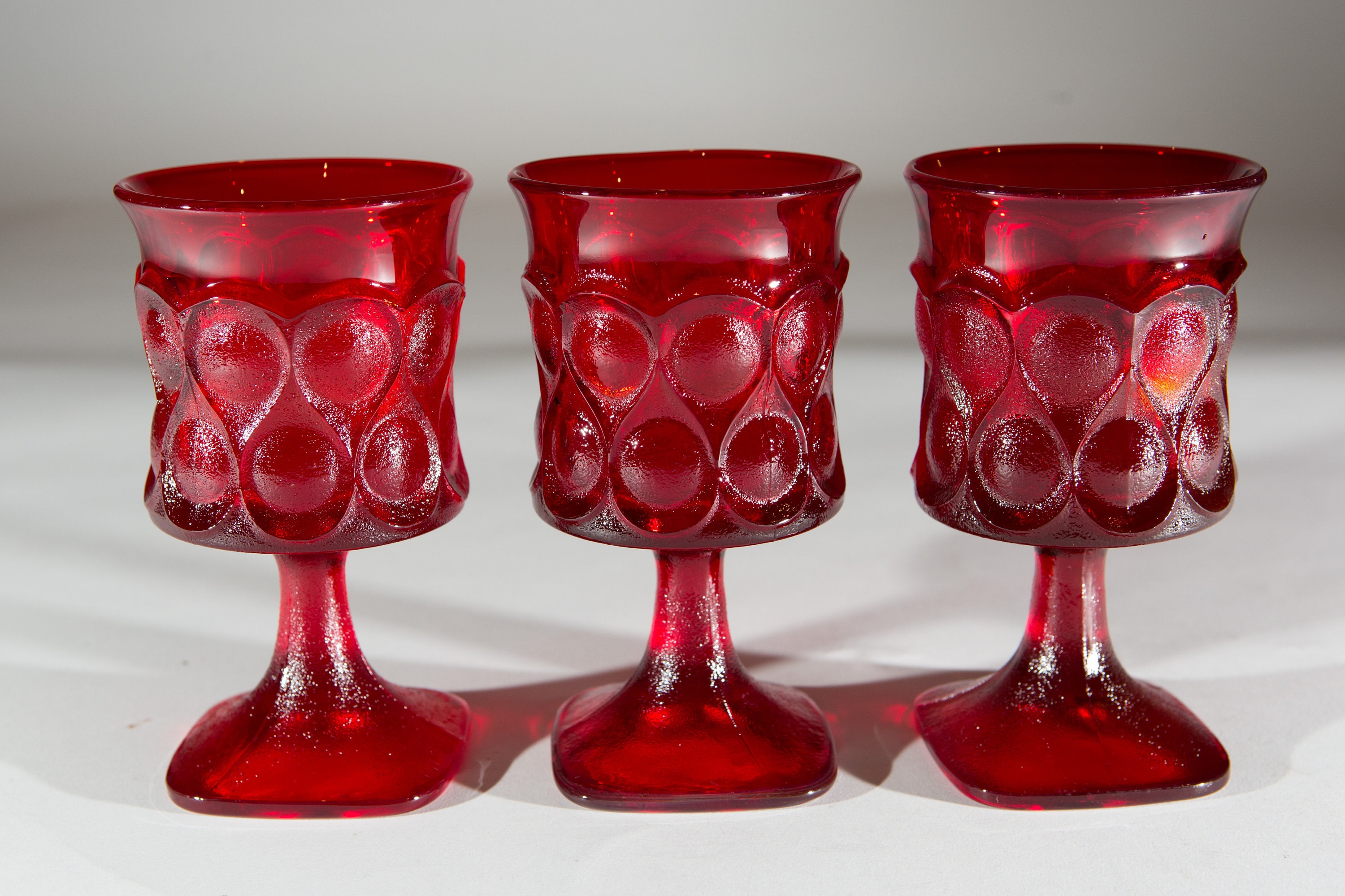 3 Noritake Spotlight Red Goblets Vintage 8oz Wine Glasses with
