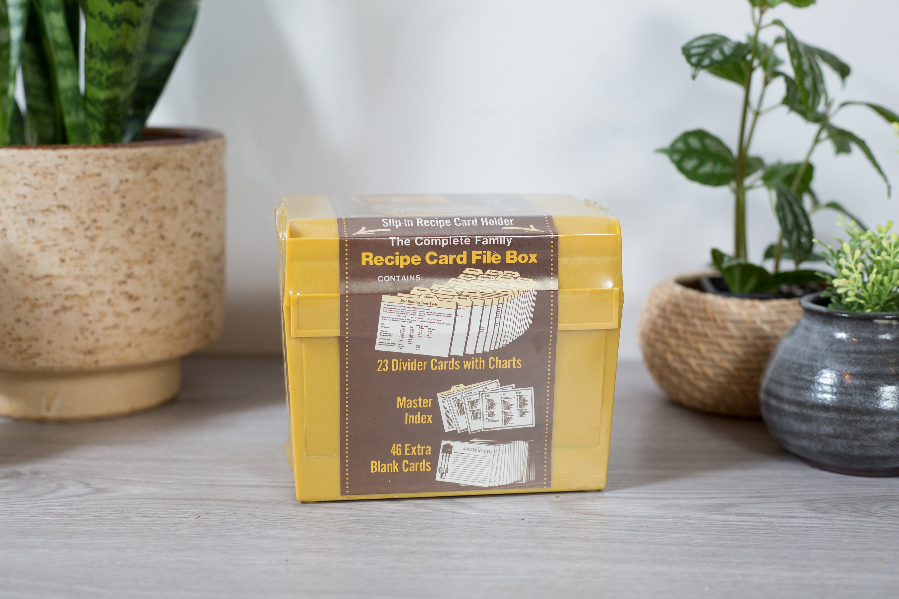 Recipe Card File Box Vintage Yellow Plastic Container Deadstock Mid