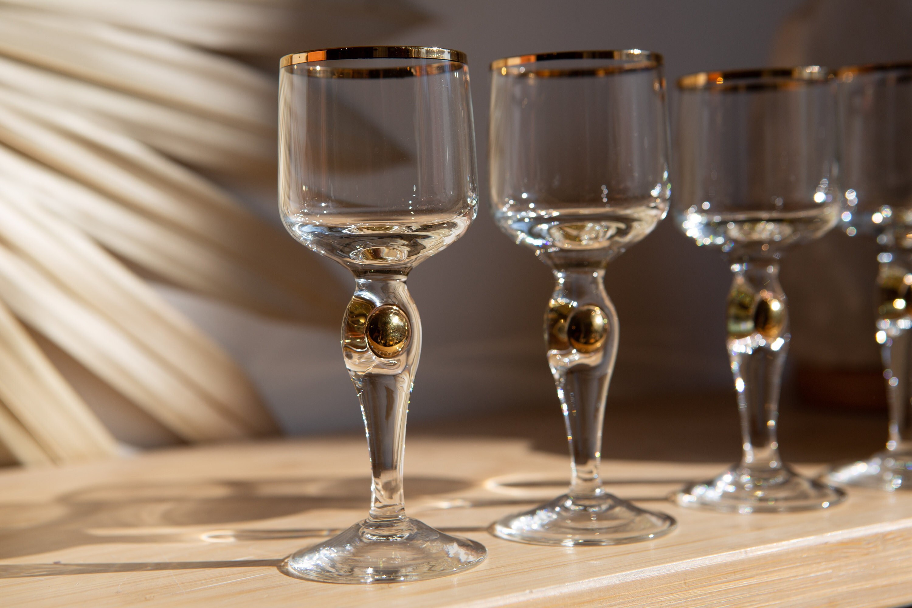 4 Aperitif Glasses 1.5oz Gold Banded Vintage Small Port or Liqueur Glasses Antique Gold