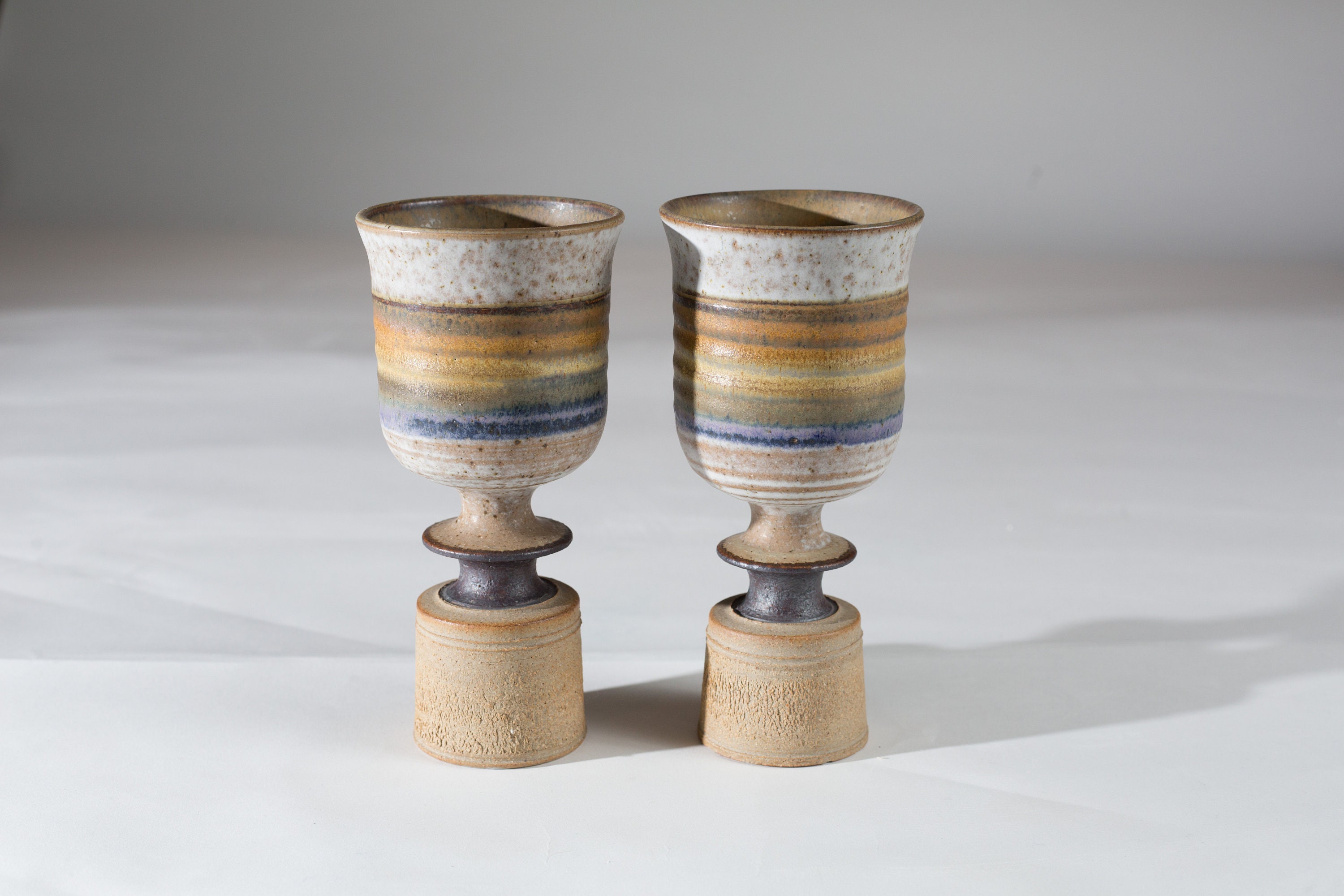 Ceramic Wine Goblets Pair of 10oz Handmade Speckled Rainbow Earthy