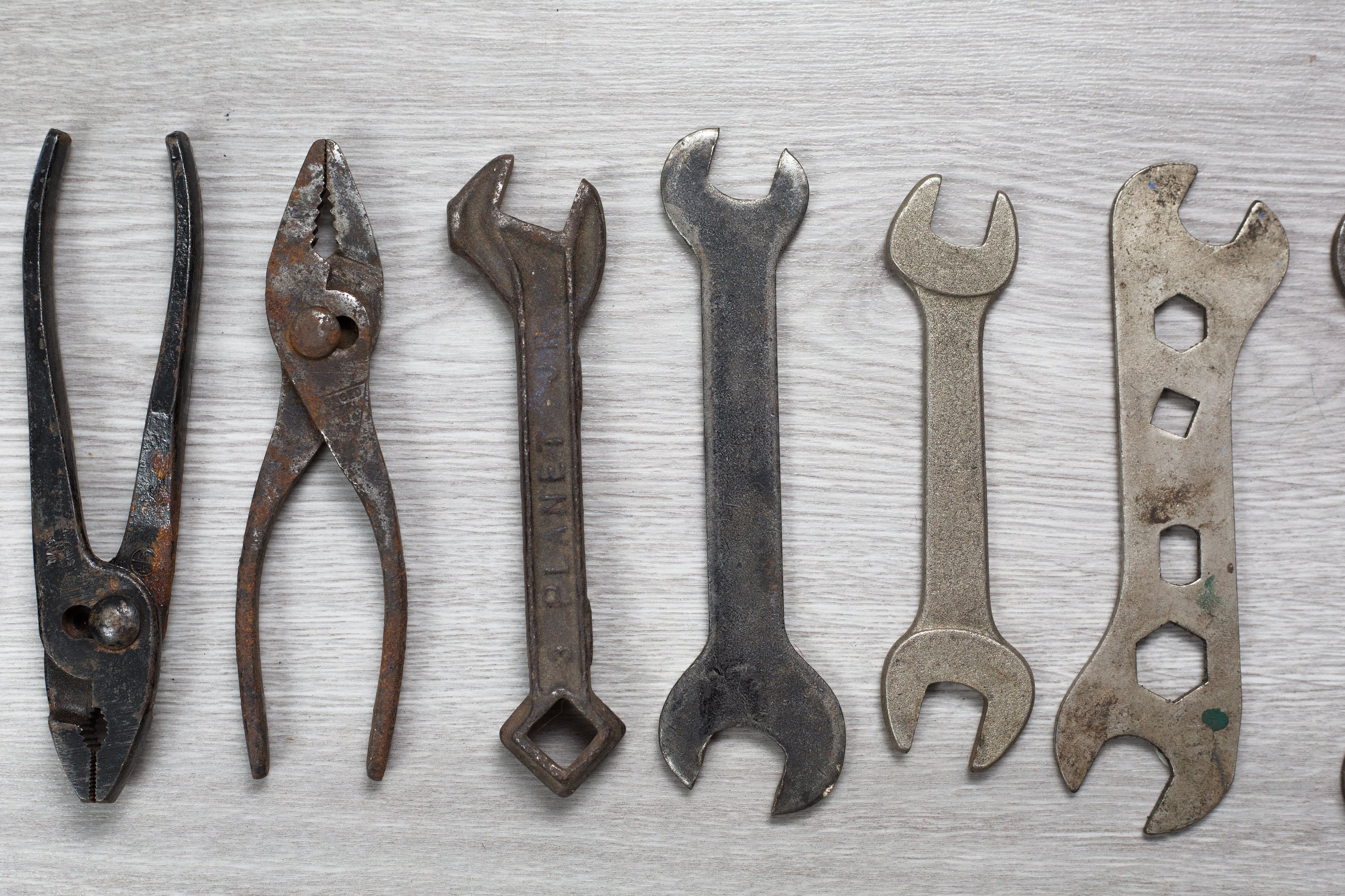 Vintage Wrench Set 13 Metal Wrenches and Pliers Antique Tools