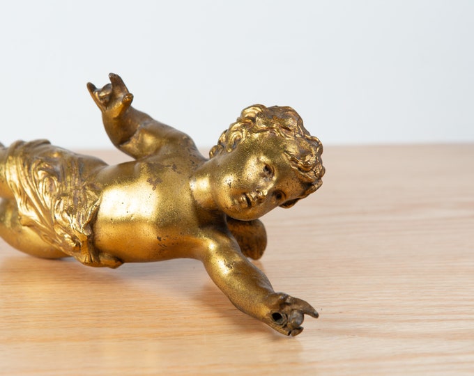 Antique Gold Cherub - 19th Century Gold Gilt French Putti Metal Bronze Angel Cherub Chandelier Pendant Lamp Accessory