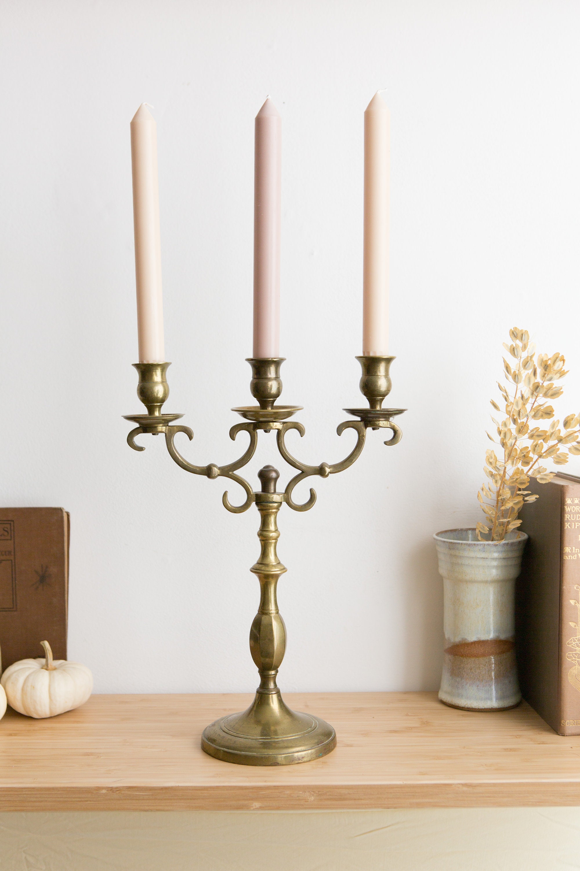 Pair of Two-Tone Brass Metal Candelabra Gothic Style Candle Holder  Centerpiece, Victorian Wedding