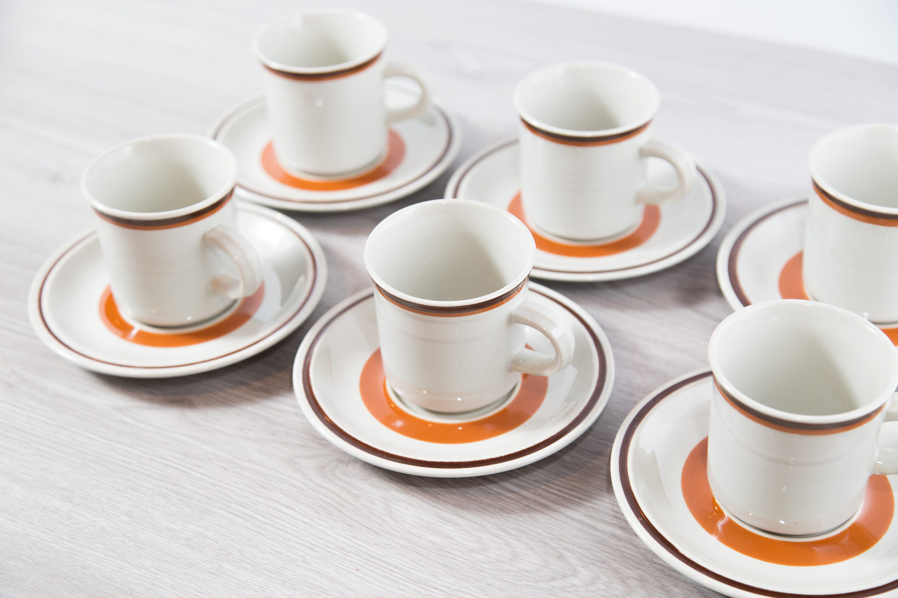 Vintage Coffee Cups / Set of 6 Aztec Haniwa Stone Genuine Stoneware