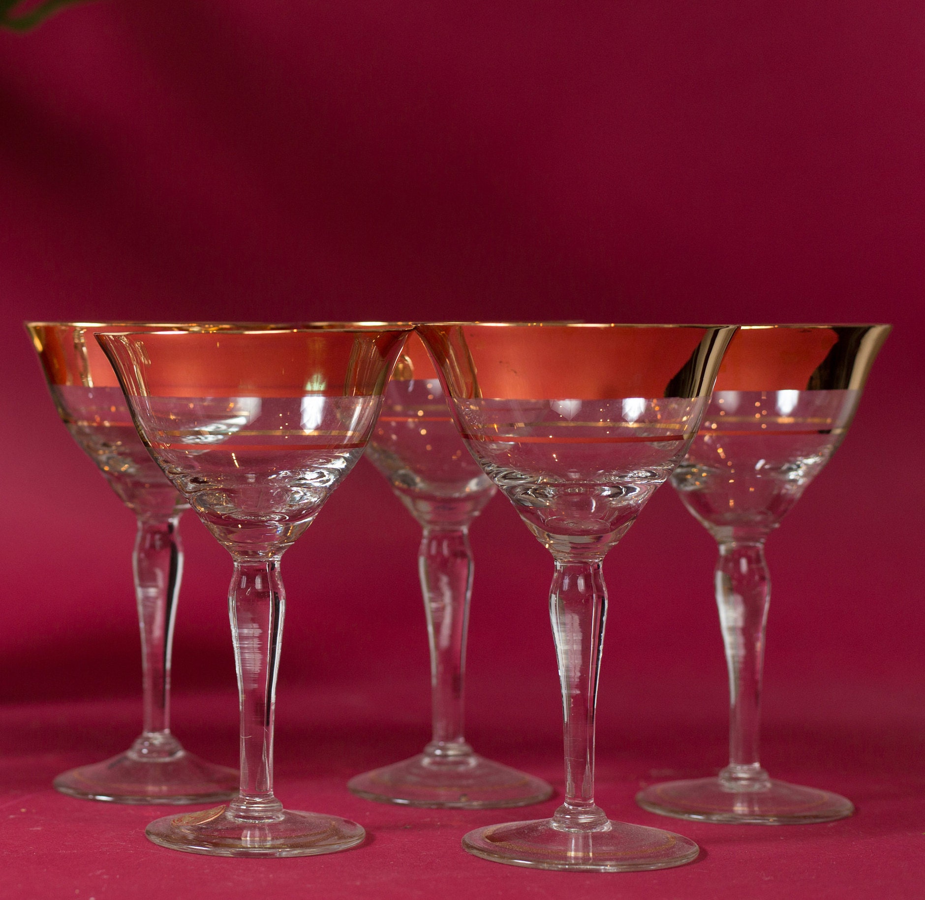 Champaign Flute Bar Glass 1Piece Gold Banded Vintage Cocktail Glass