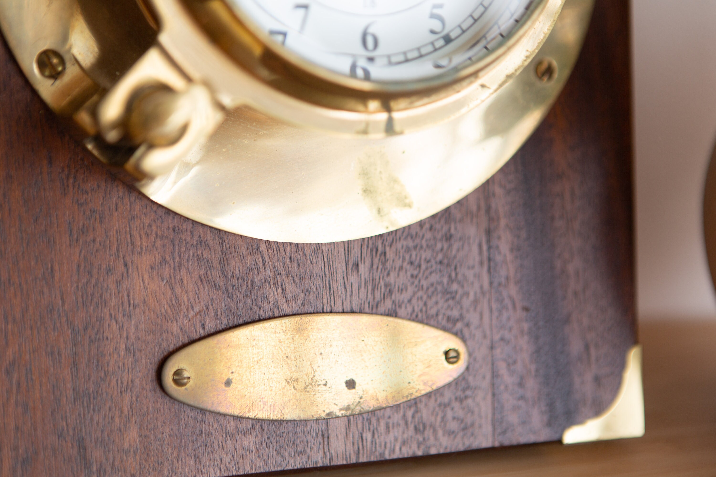 Vintage Brass Porthole Barometer / Thermometer and Wall Clock Mounted