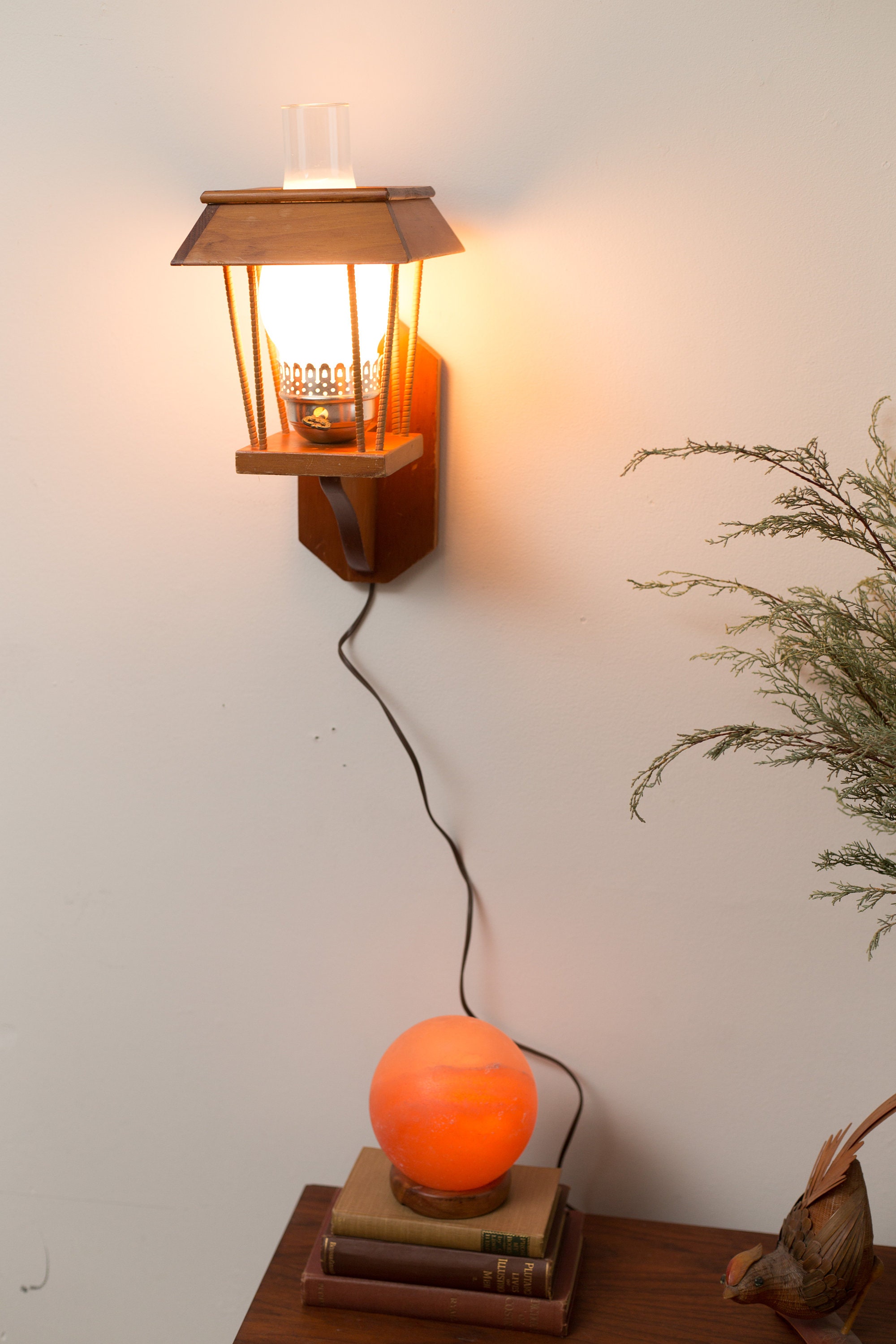 Farmhouse Wood Lamp Wall Hanging Light with Glass Chimney Retro