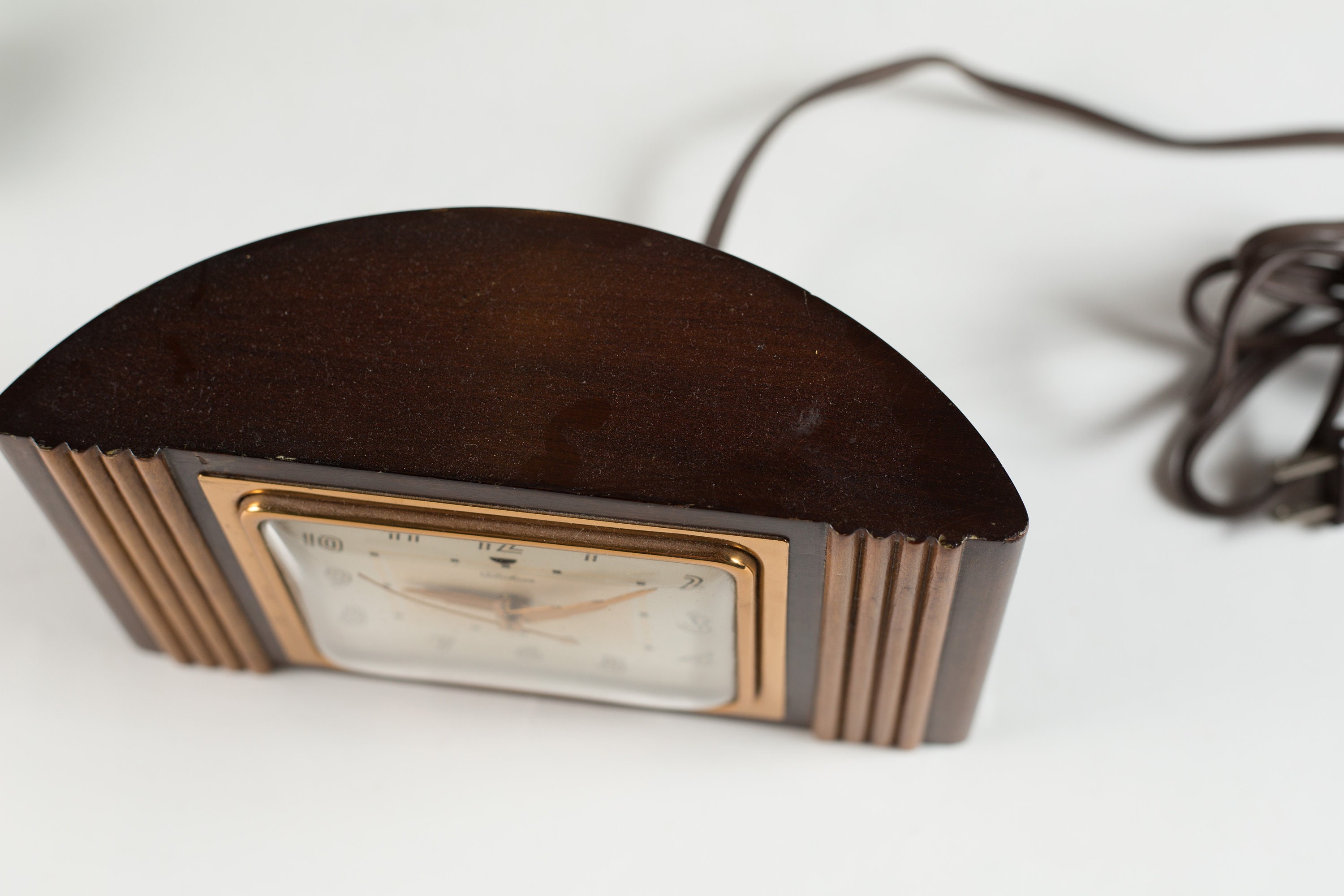 Vintage Electric Clock Wood and Brass Telechron Art Decor Mantle