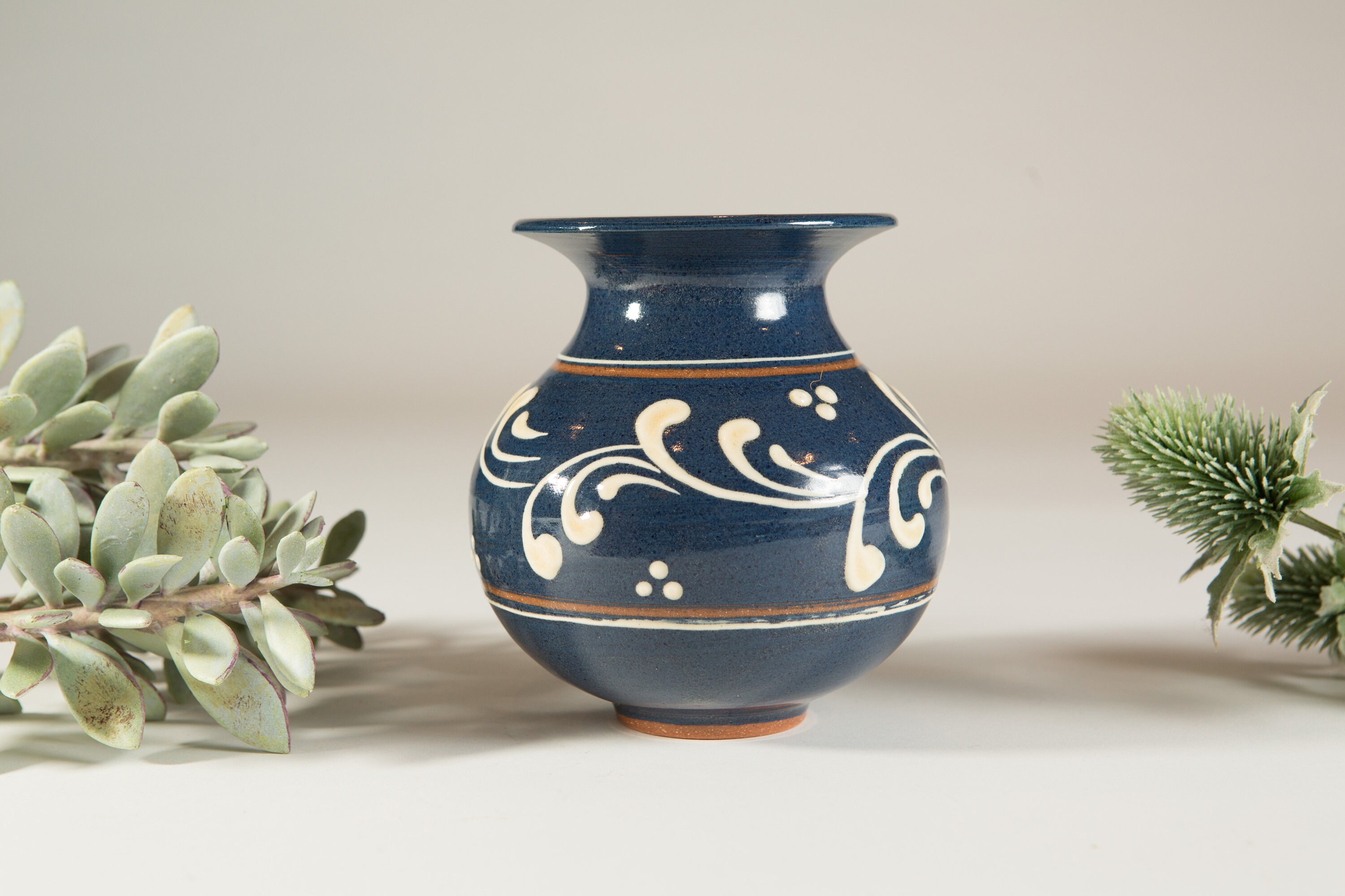 Blue Ceramic Vase Italian Terracotta Vase Vintage Studio Pottery