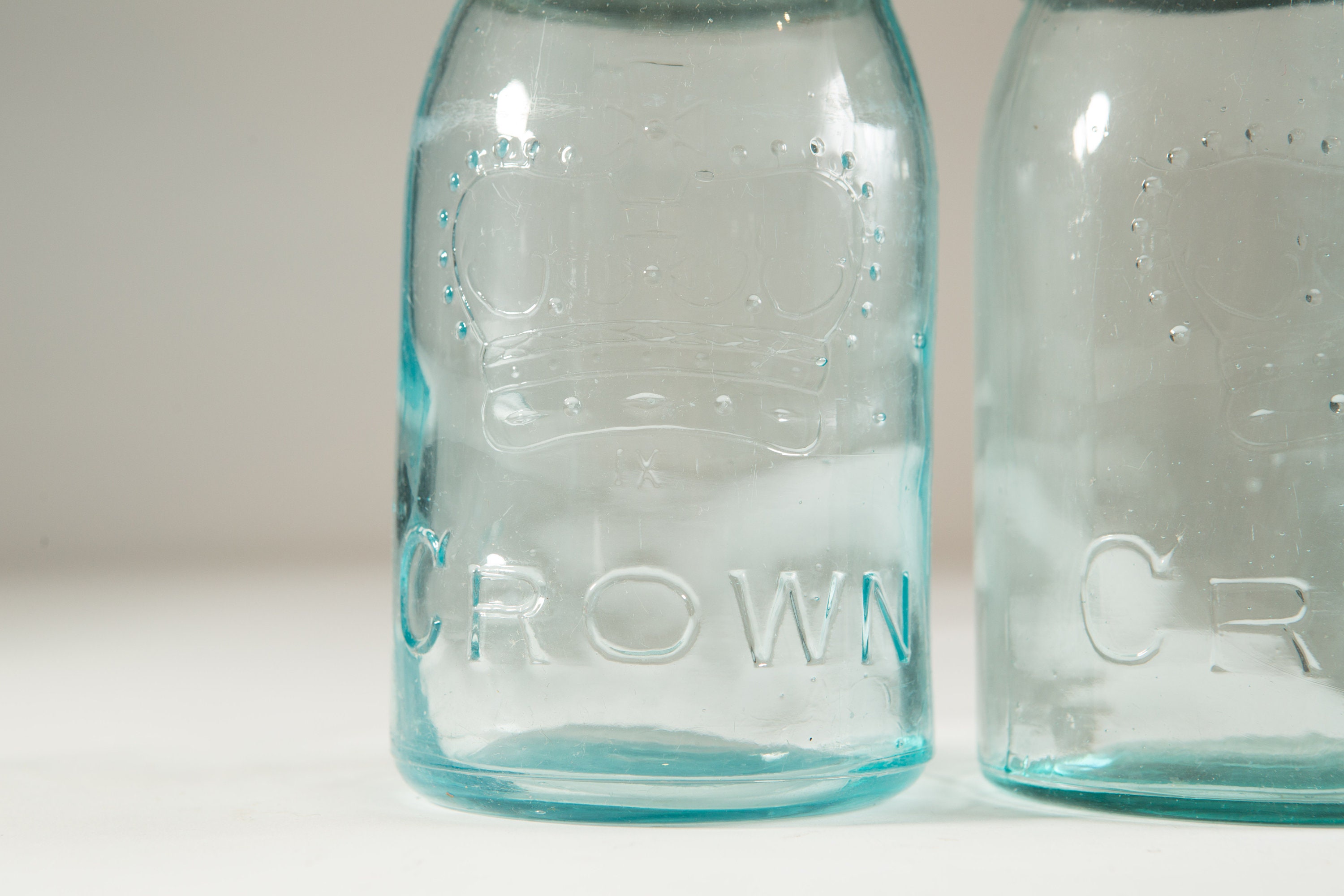 4 Vintage Crown Canning Mason Jars with Blue Glass and Zinc Lid (Made in Canada) Farmhouse