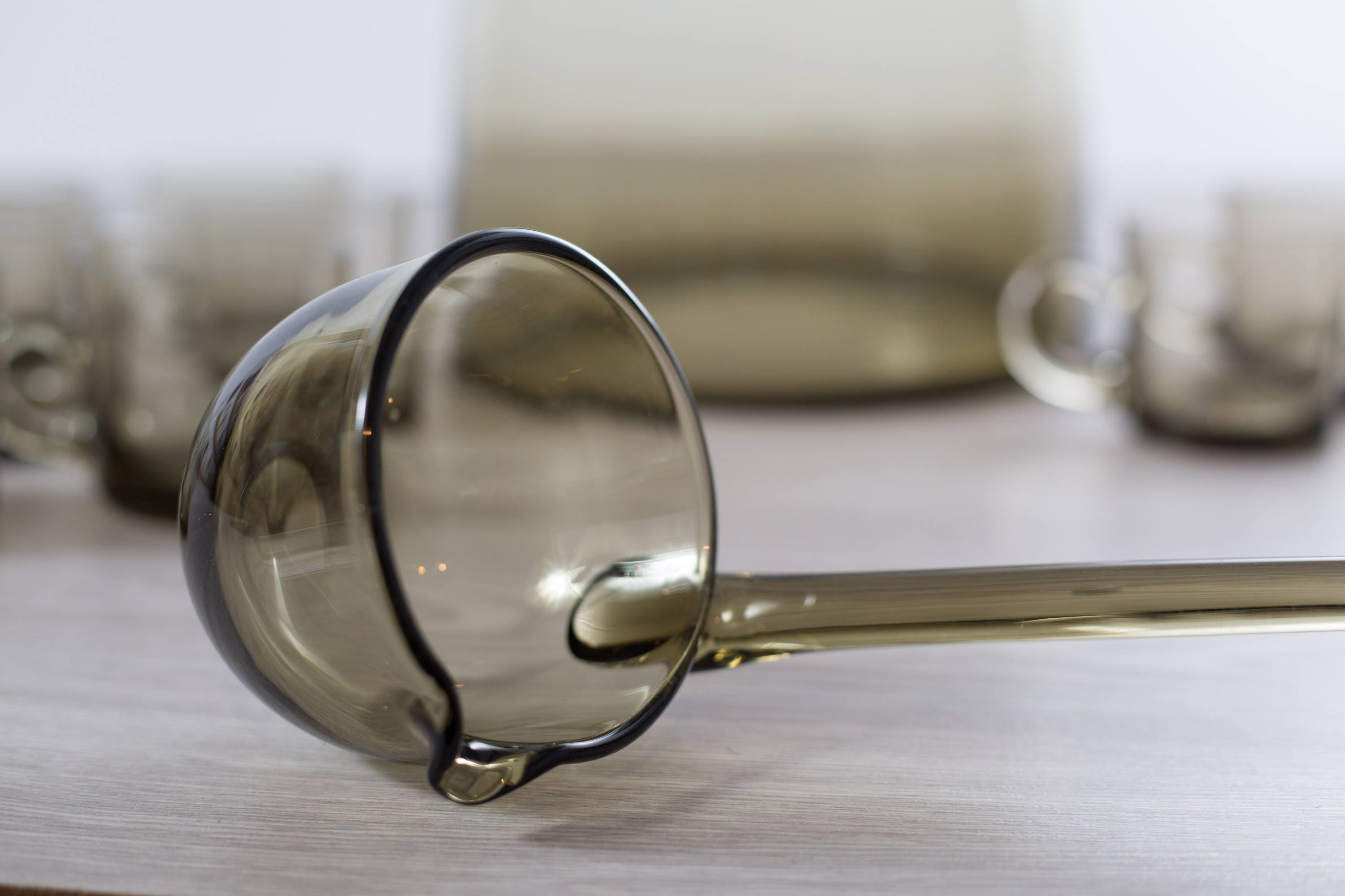 Vintage Grey Glass Punchbowl / Full Punch Bowl Set with Ladle and 11