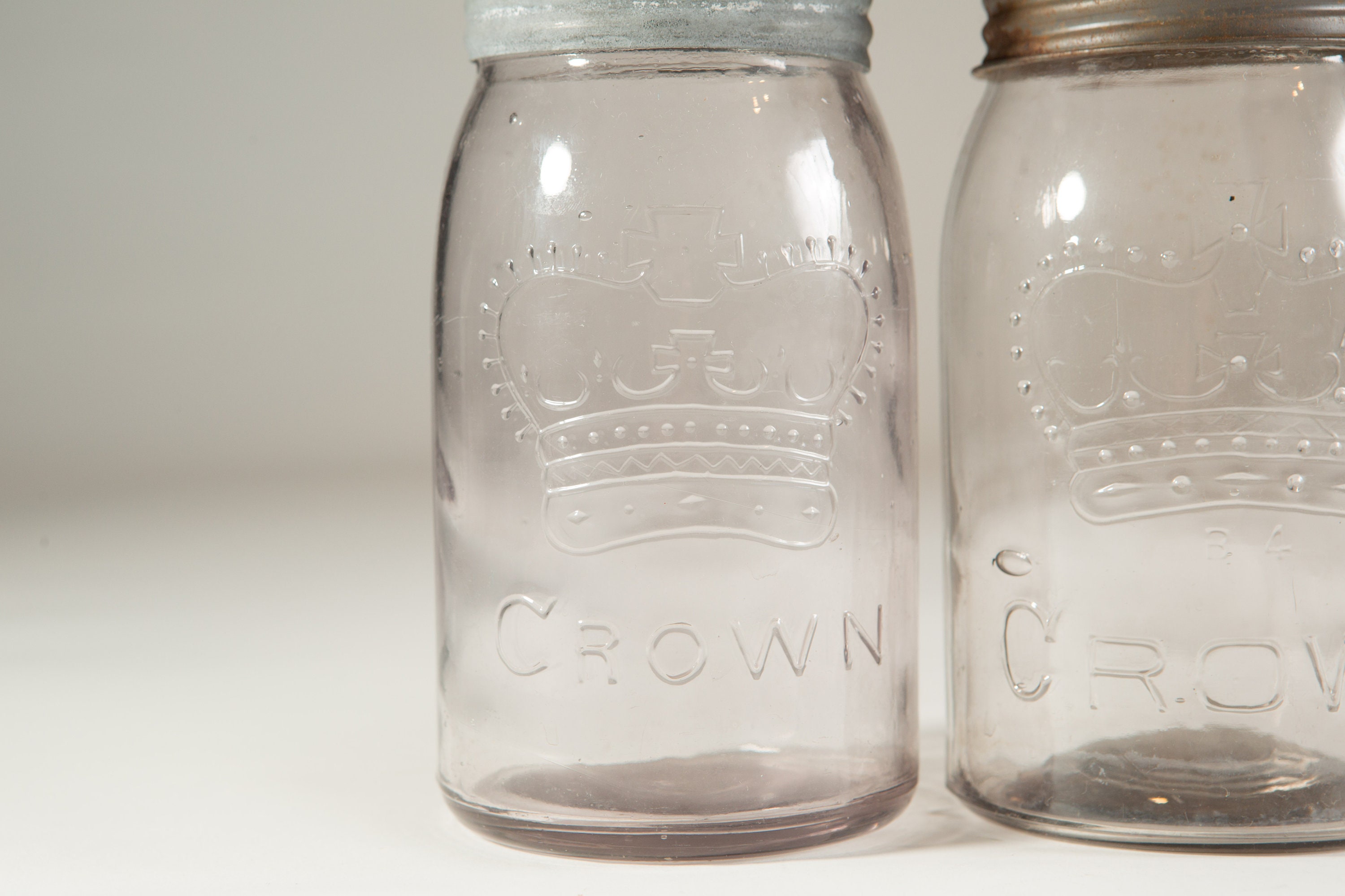 4 Vintage Crown Canning Mason Jars with Purple Tinted Glass (Made in Canada) Farmhouse Decor