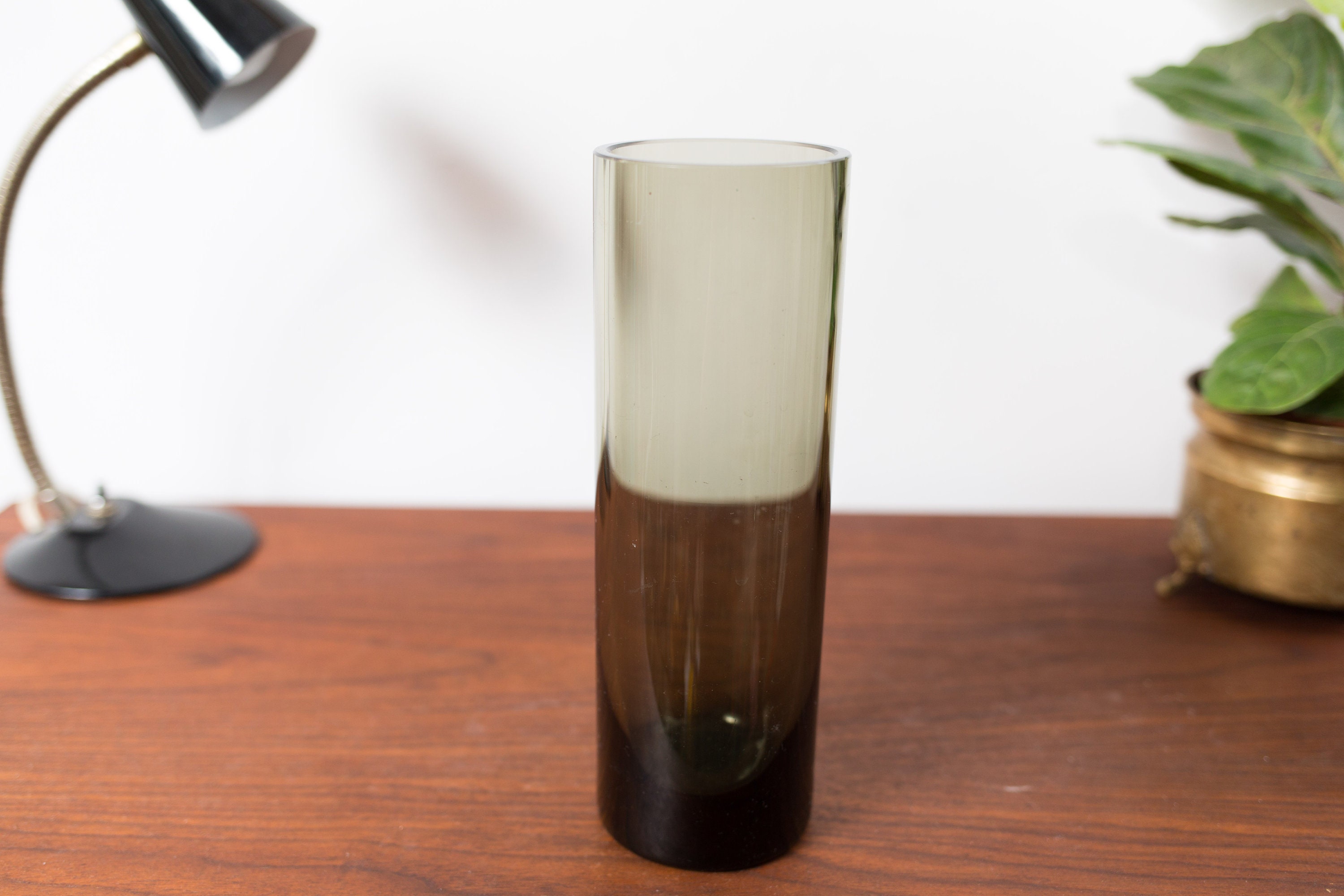 Smoke Grey Glass Vase Cylinder Gray Glass Flower Vase Mid Century