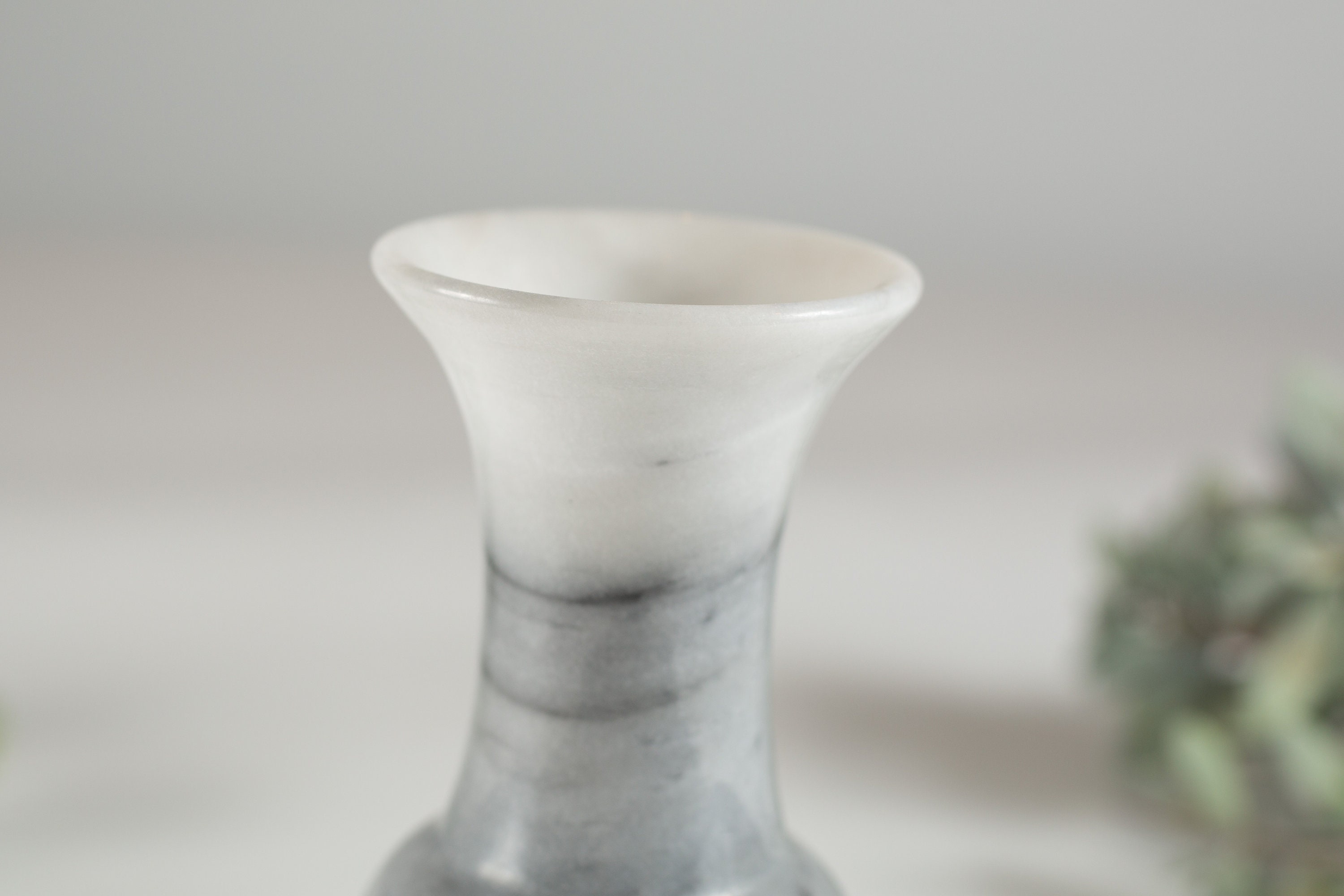 White Marbled Stone Vase Alabaster Bud Vase Carved Stone Vase with