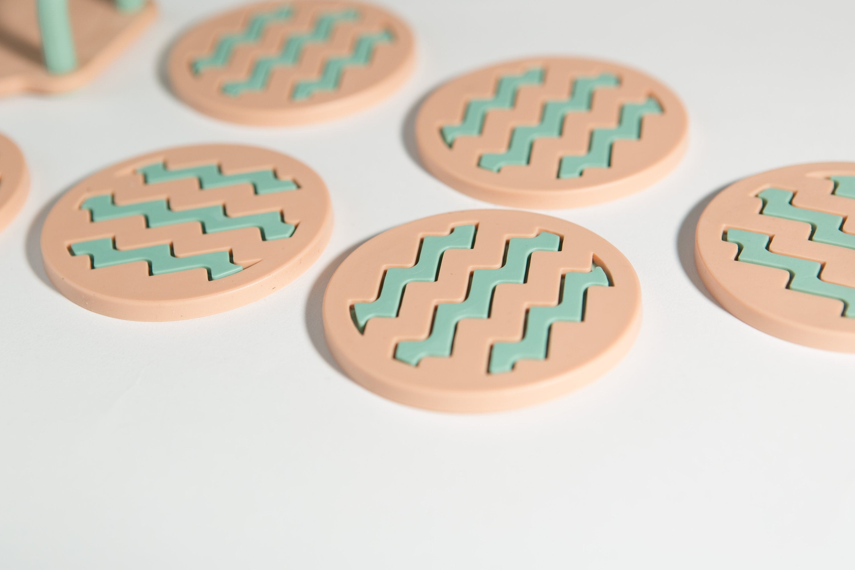 1980's Designer Coasters Vintage Peach and Mint Green Coloured