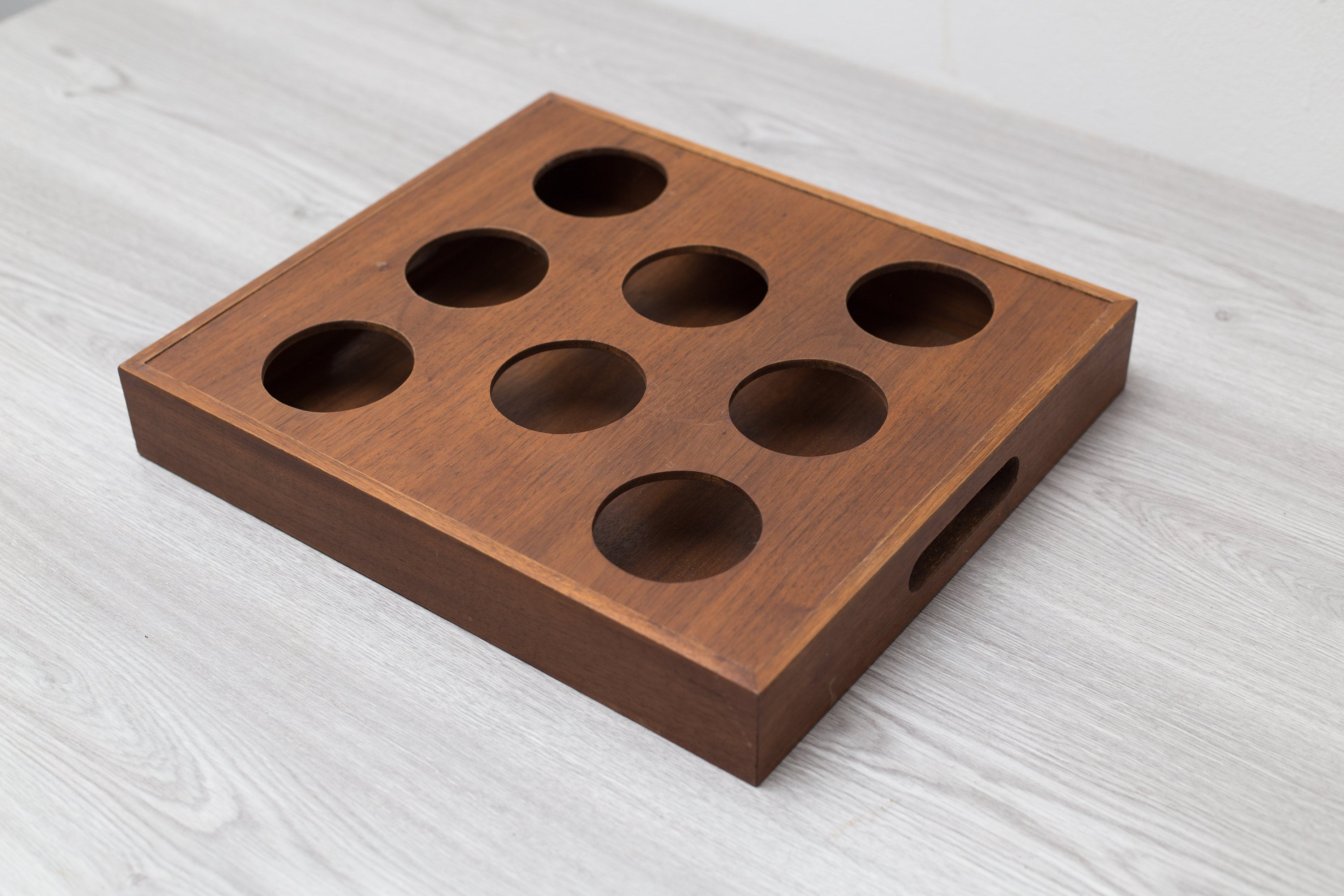 Wood Divided Cup Holder with Handles 8cup Retro Teak Bar Cocktail