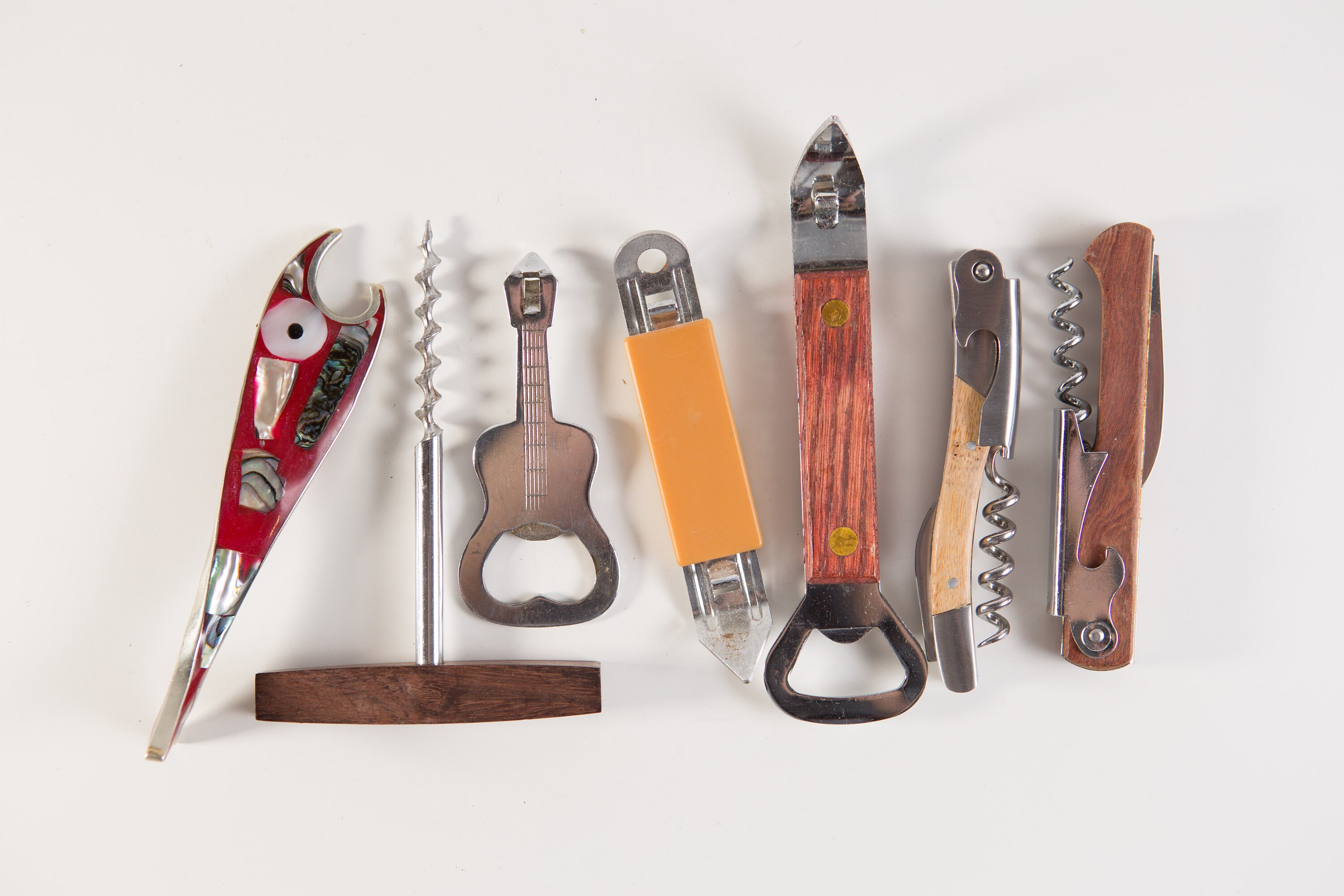 Vintage Bar Utensils / Set of 7 Vintage Stainless Steel and Plastic