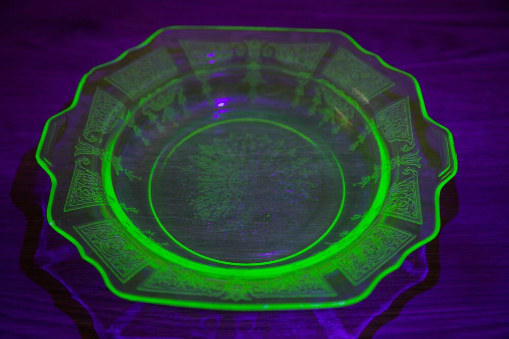 Vaseline Glass Serving Dish / Antique Uranium Yellow Depression Glass