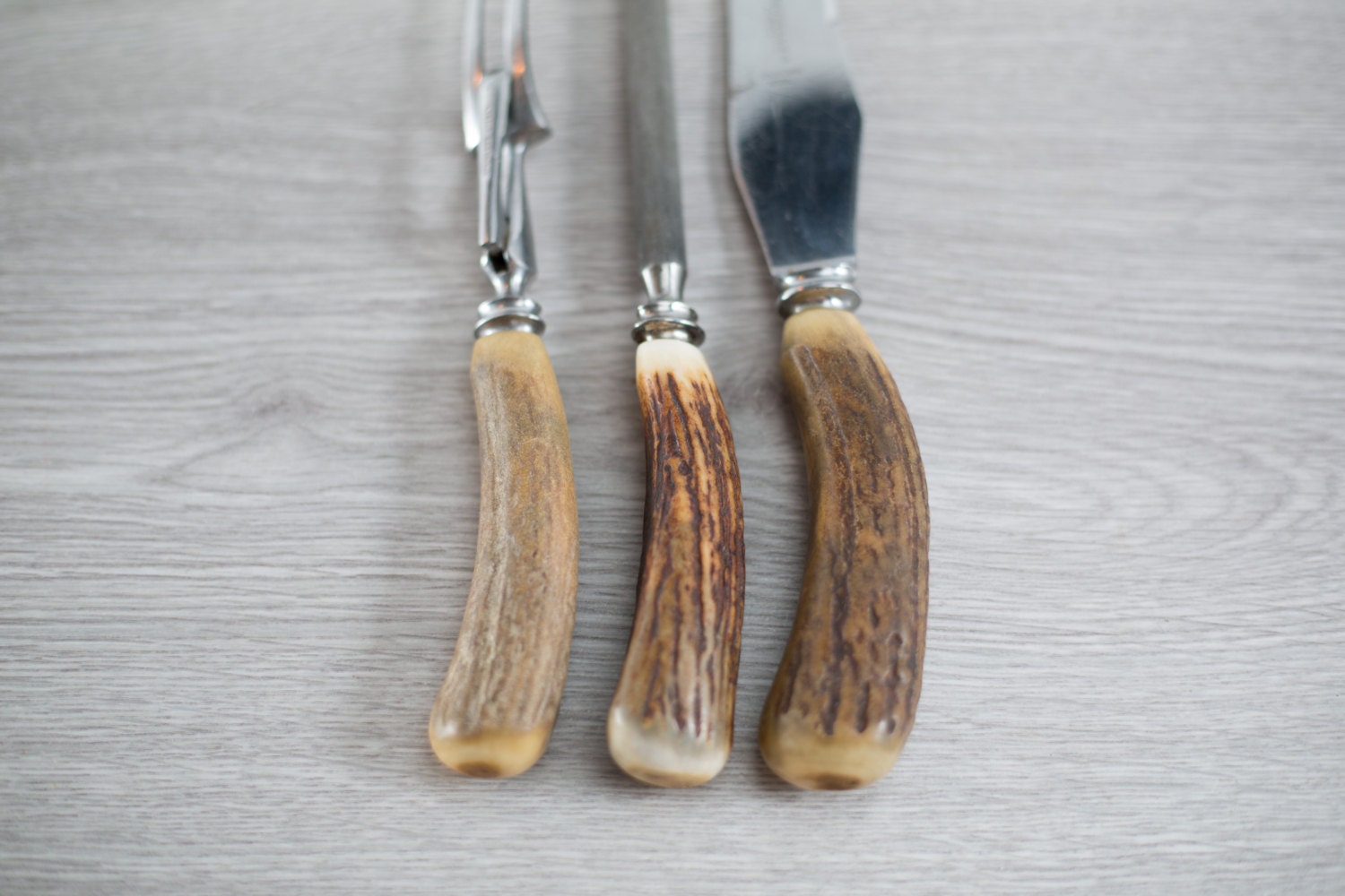 Antler Knife Set / 3Piece Vintage Thom E. Osbourne and co. Knife Stag