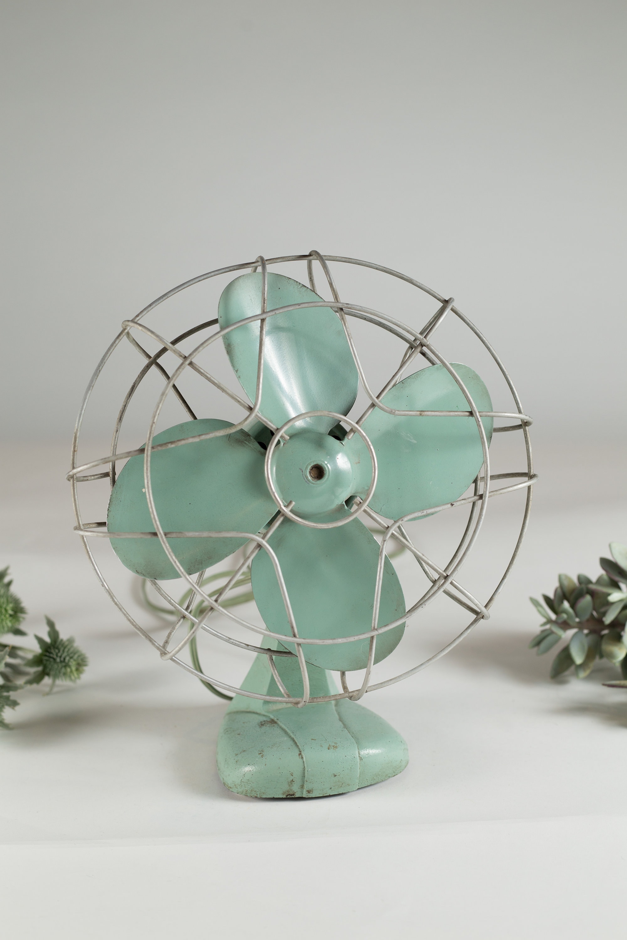 Vintage Metal Fan Minimalist Decor Retro Industrial Green Coloured