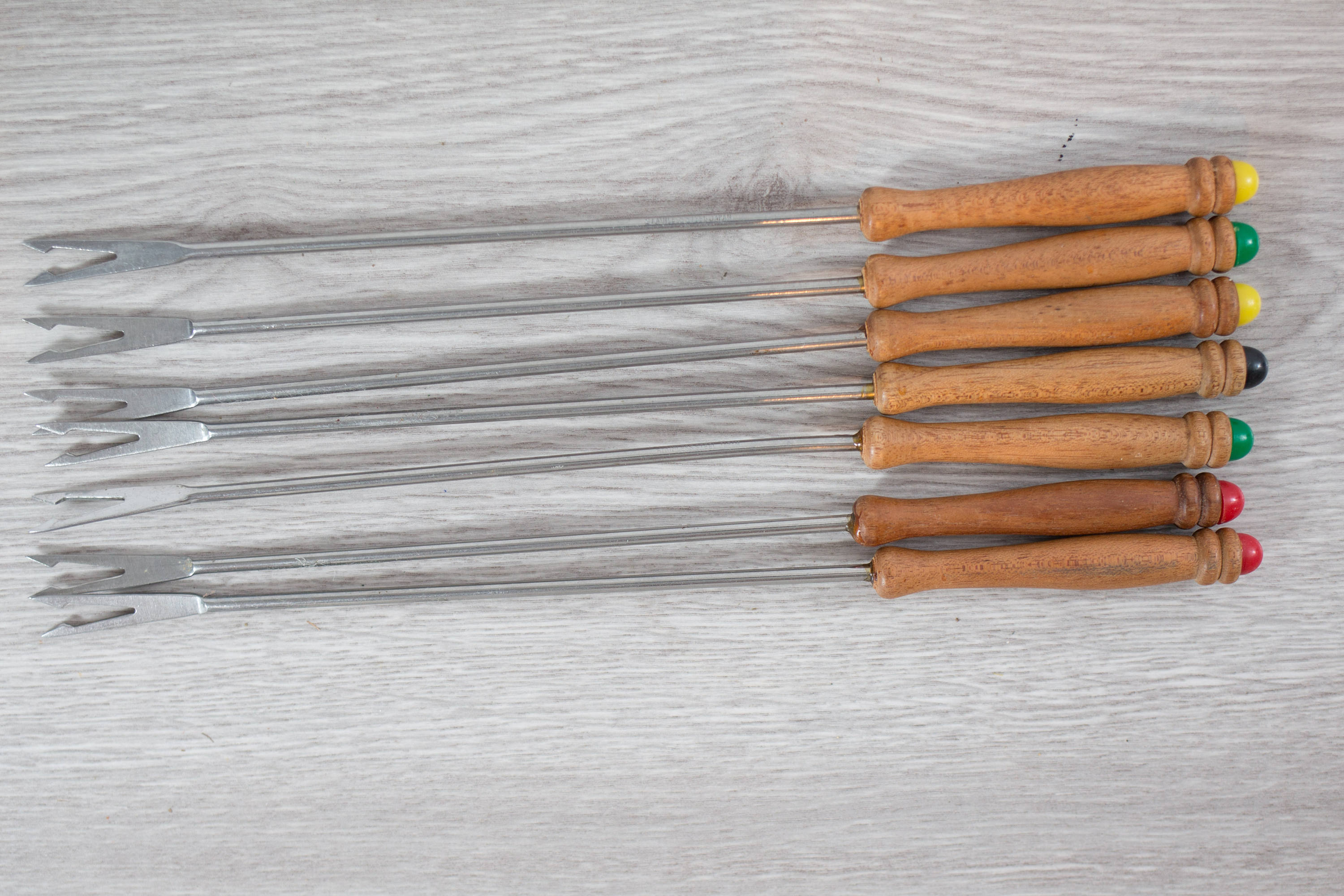 Wood Fondue Forks / Set of 7 Vintage Mid Century Modern Danish