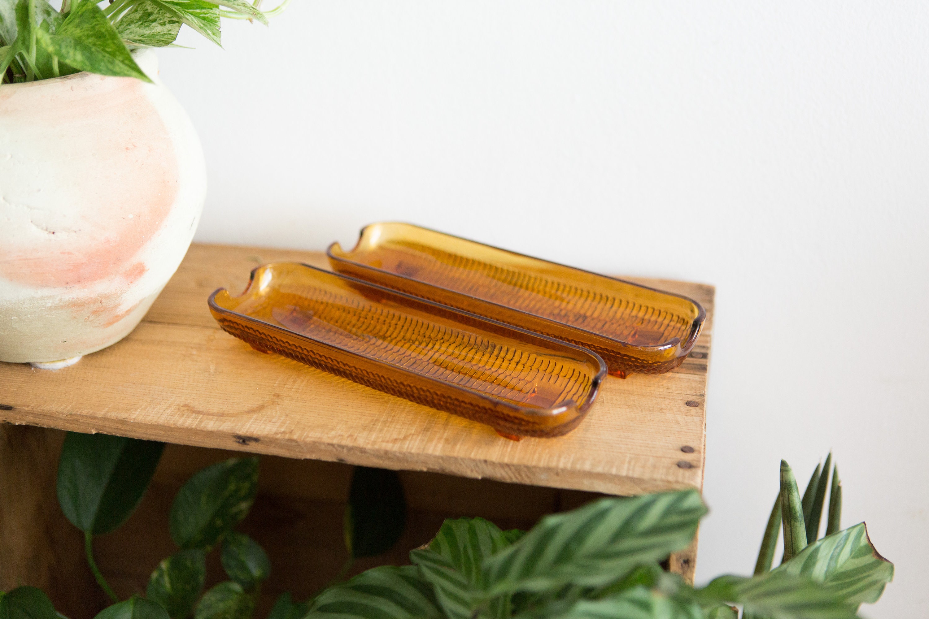 Vintage Amber Glass Corn on the Cob Holders