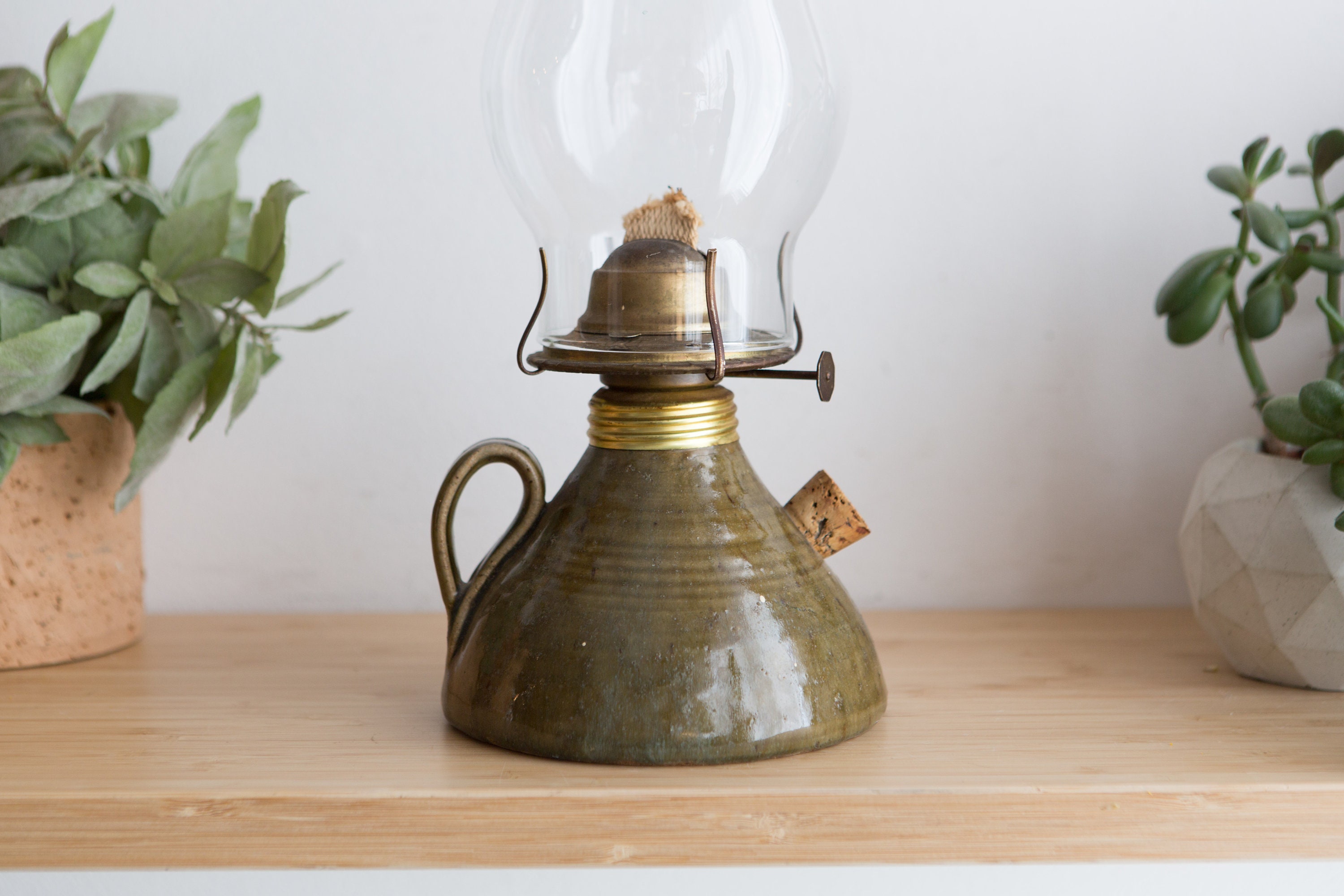 Chimney Oil Lamp Vintage Ceramic and Glass Lantern with Wick Retro