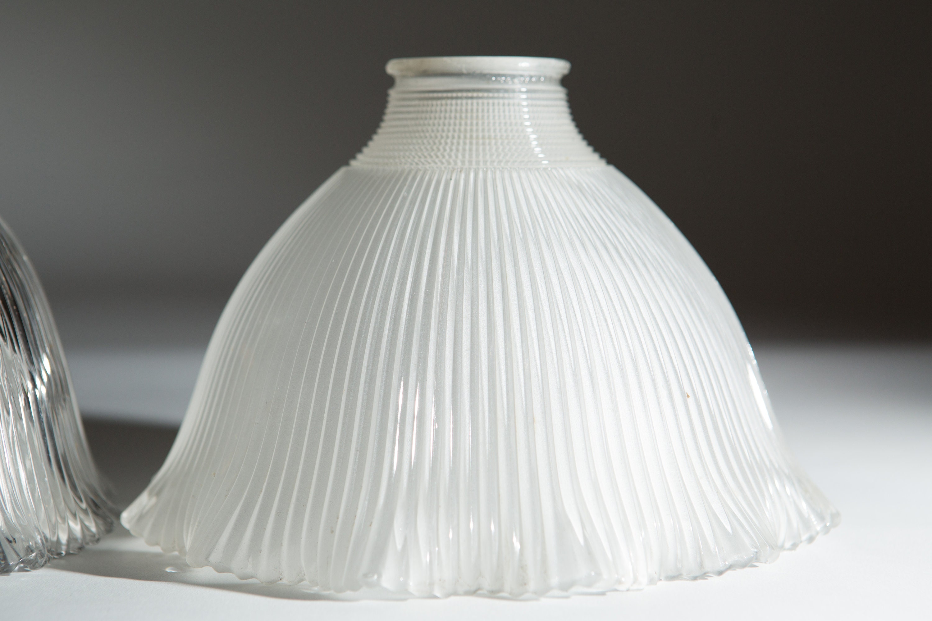 Vintage Holophane Glass Shade Prismatic Light Pendant Ruffled Fixture