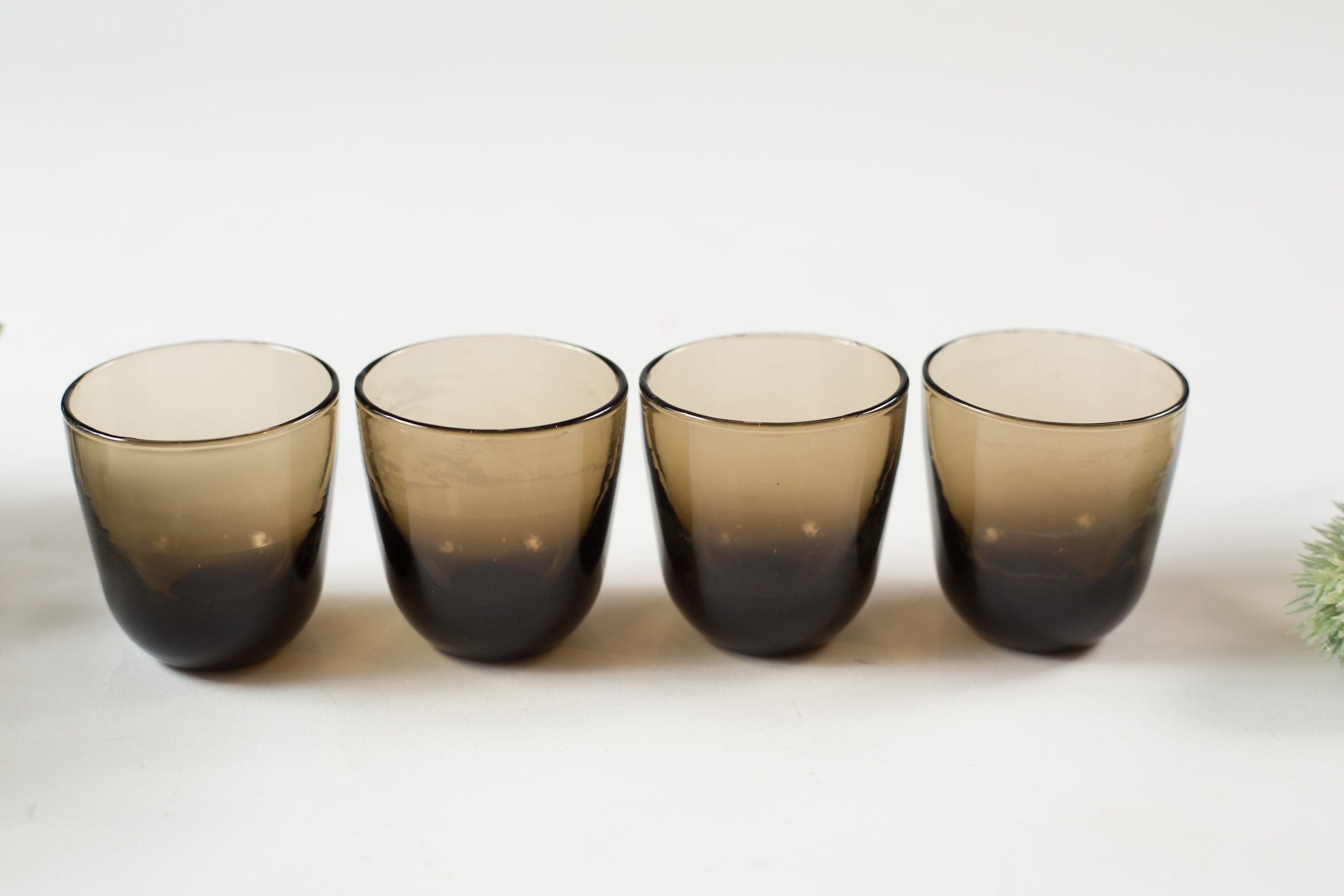 Smokey Brown Shot Glasses Set of 4 Retro Mad Men Glassware / Barware
