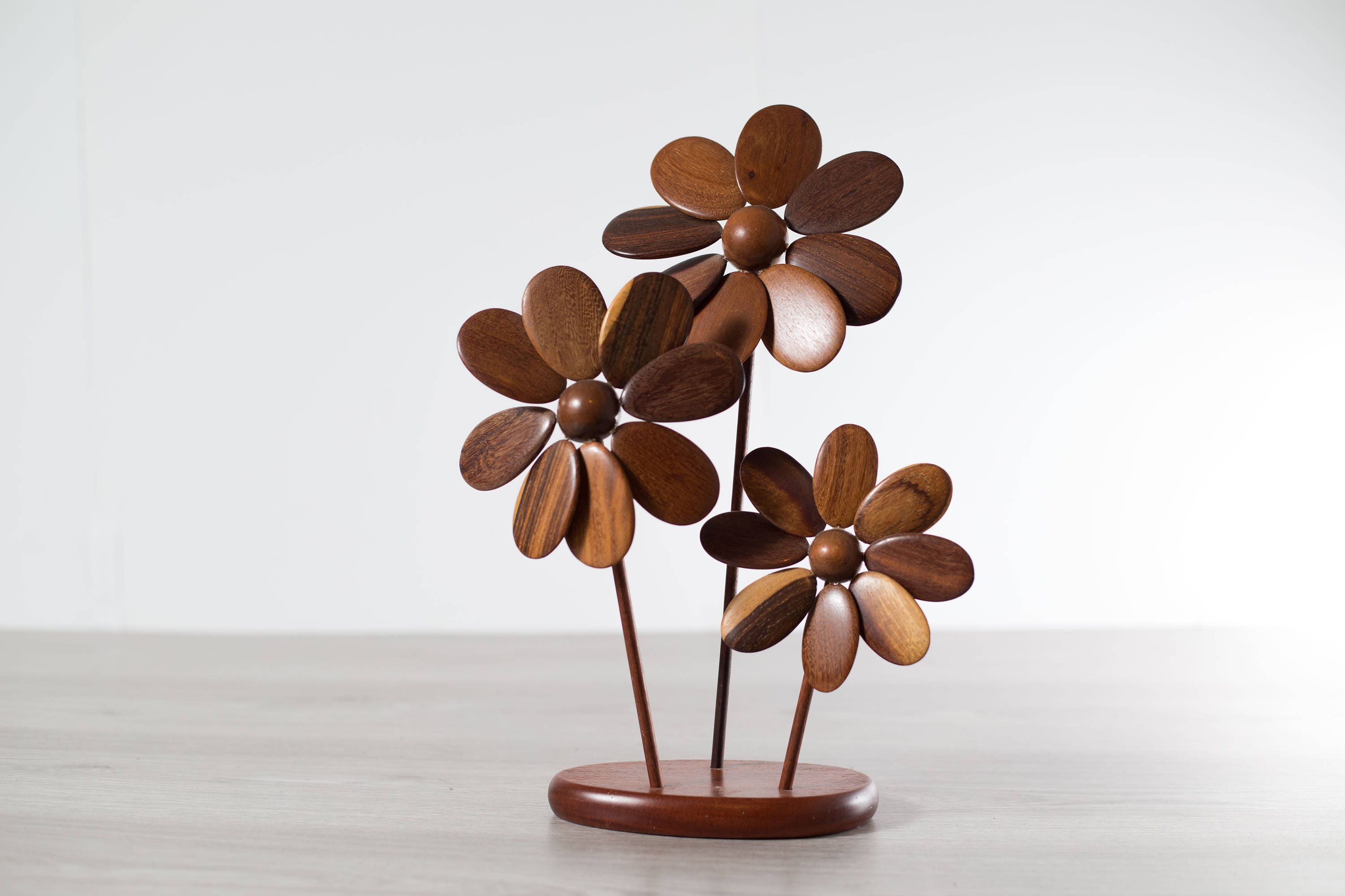 Vintage Teak Flower Sculpture / Vintage Solid Exotic Wood Floral Stem