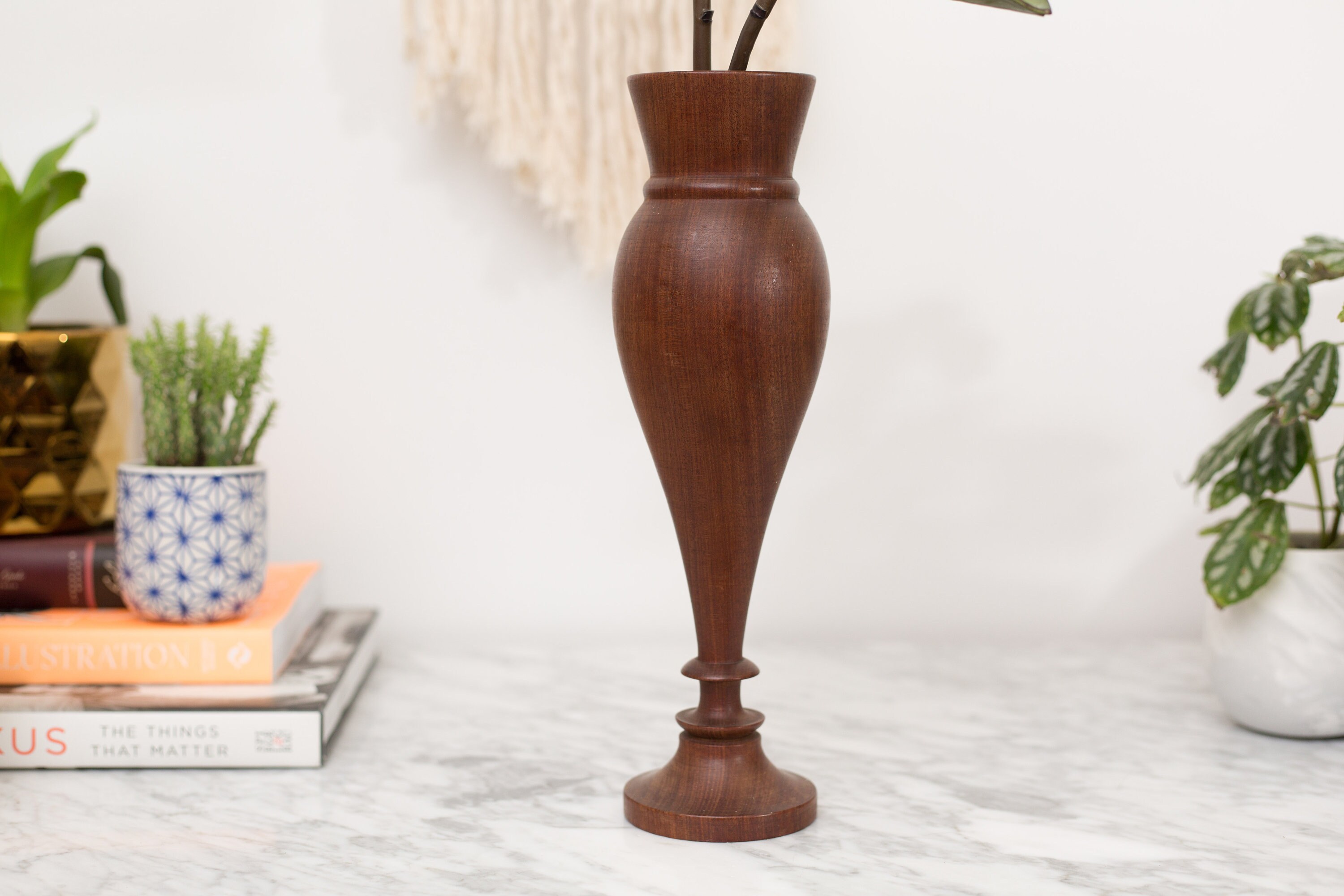 Vintage Wood Vase Mid Century Modern Primitive Flower Vase Solid