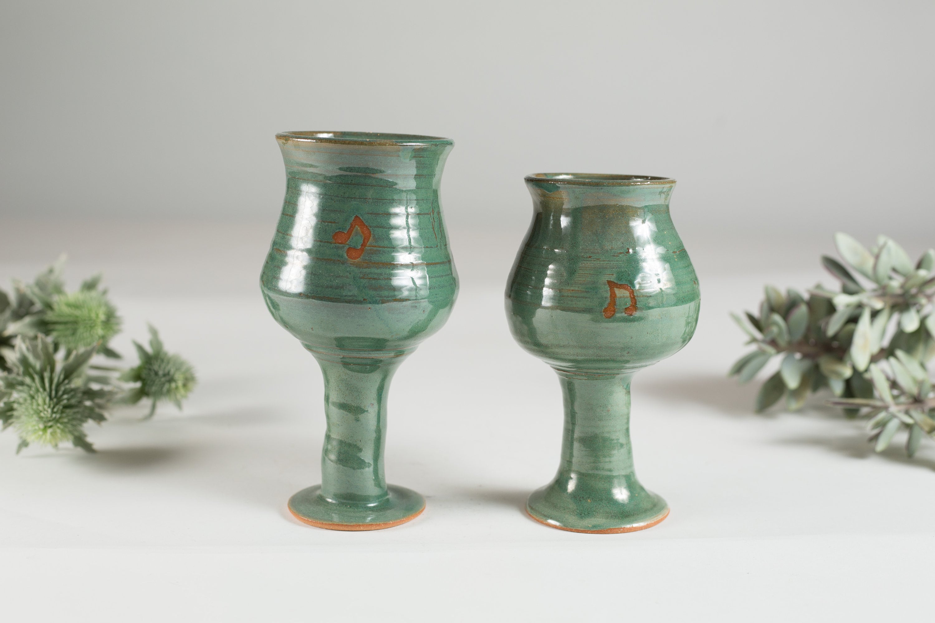 Pair of Handmade Goblets; Pottery Wine Goblets; Handmade Wine Glasses