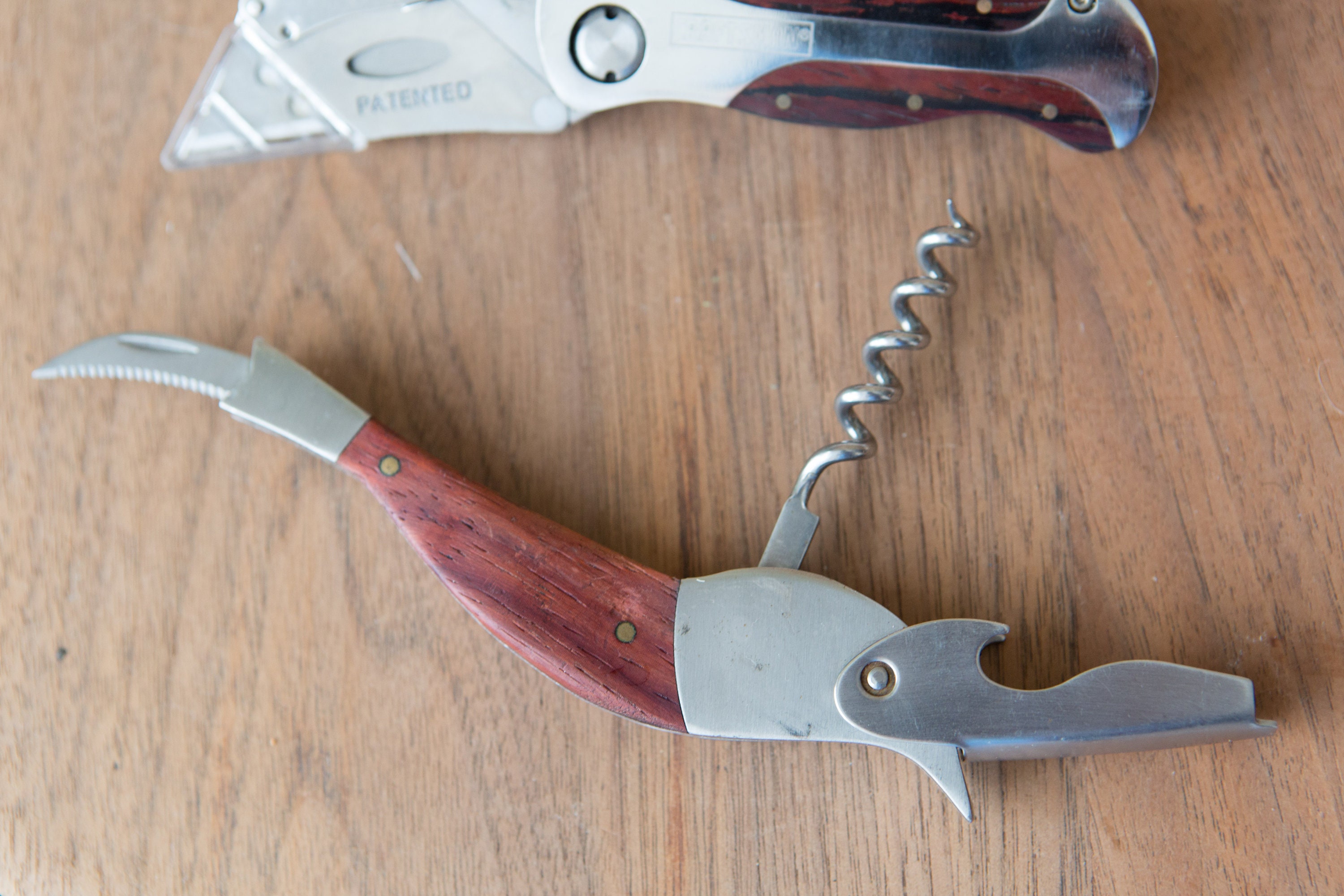 2 Pocket Knives Craftsman and Kirkland Wood and Metal Knife Set