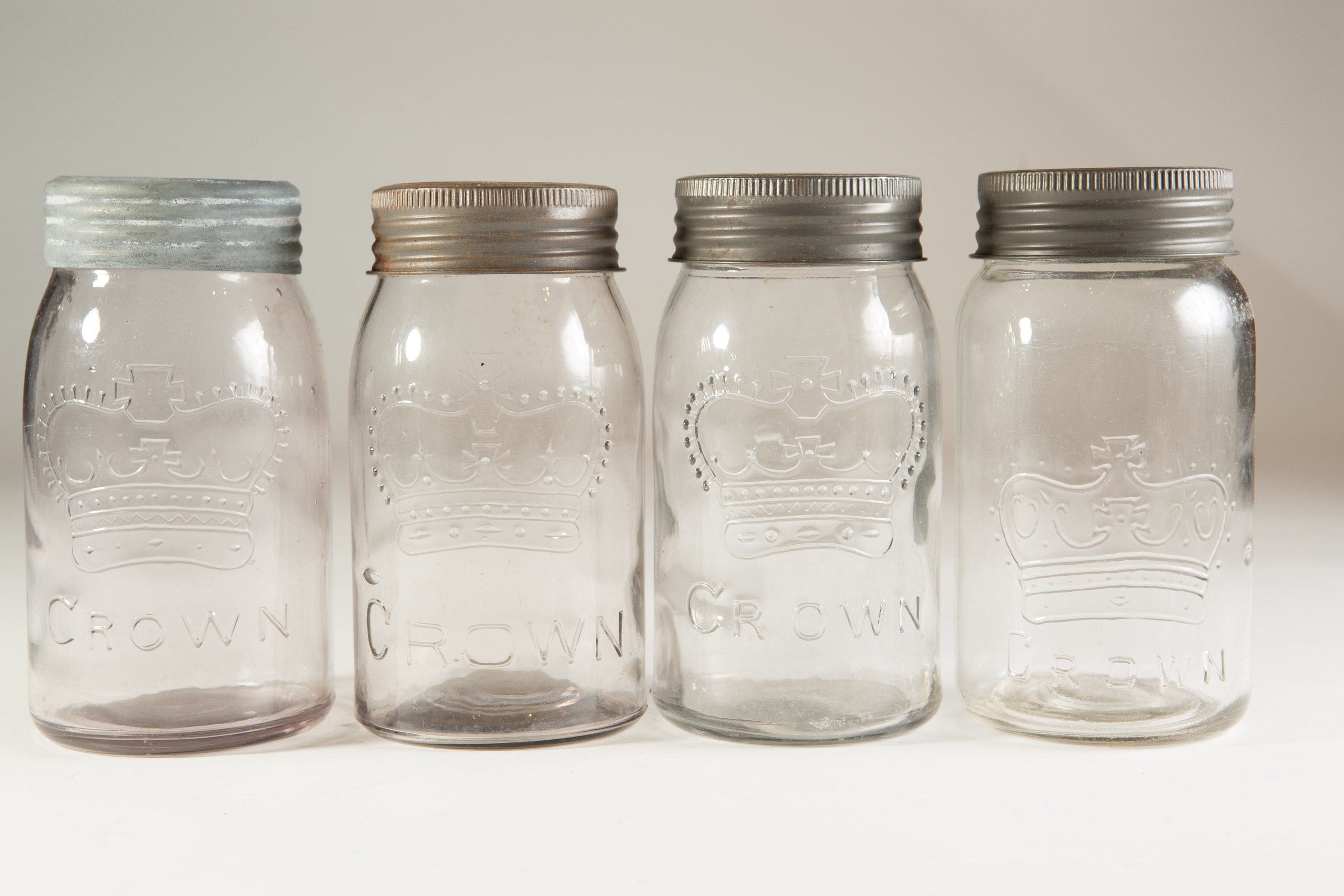 4 Vintage Crown Canning Mason Jars with Purple Tinted Glass (Made in Canada) Farmhouse Decor